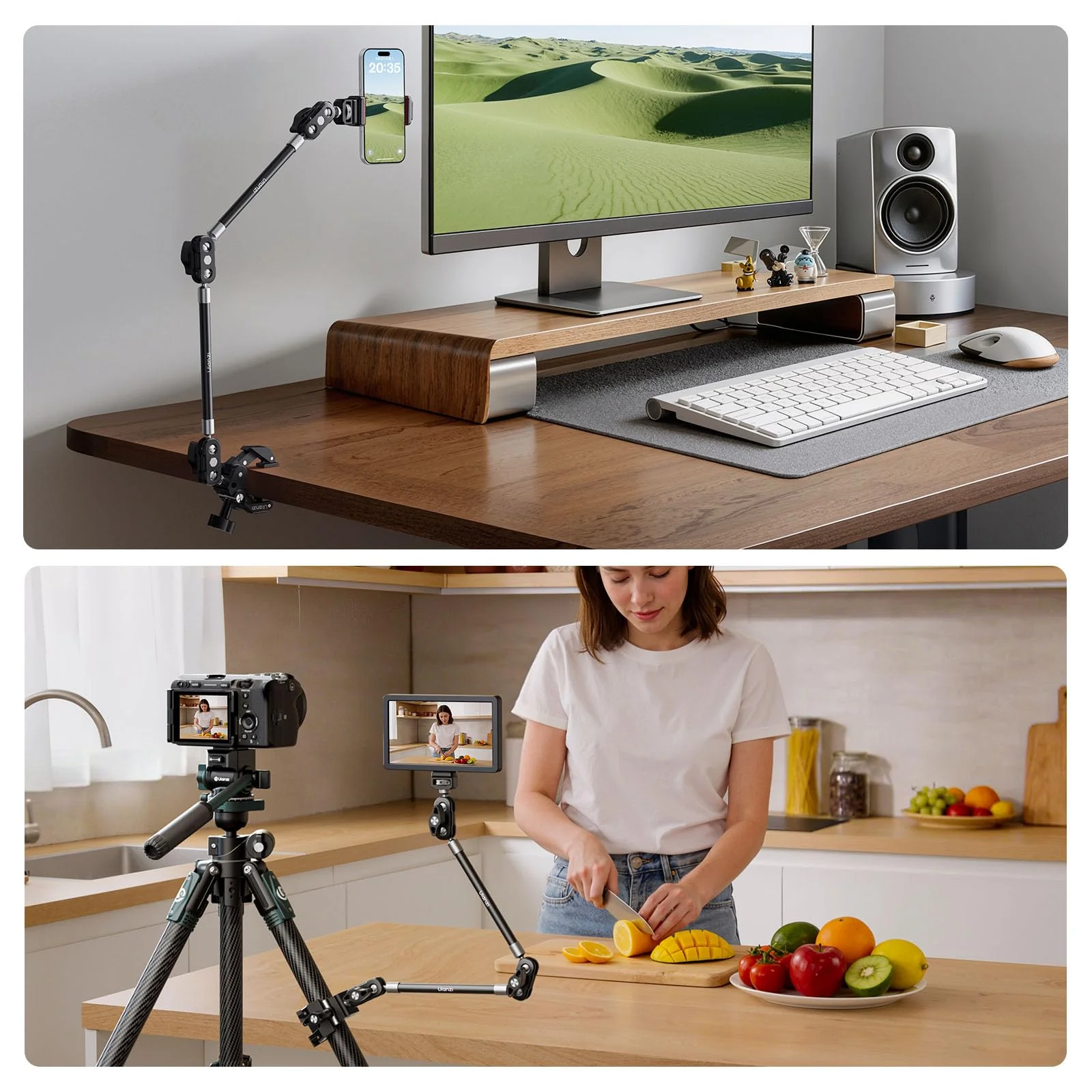 ULANZI 22'' CO78 Magic Arm w Desk C Clamp, Camera Mount Articulating Friction Arm w Super Clamp, 1/4" & ARRI Pins, Overhead Phone Mount Holder Stand, 1kg f Phone & Action Cam, Video Light - Image 7