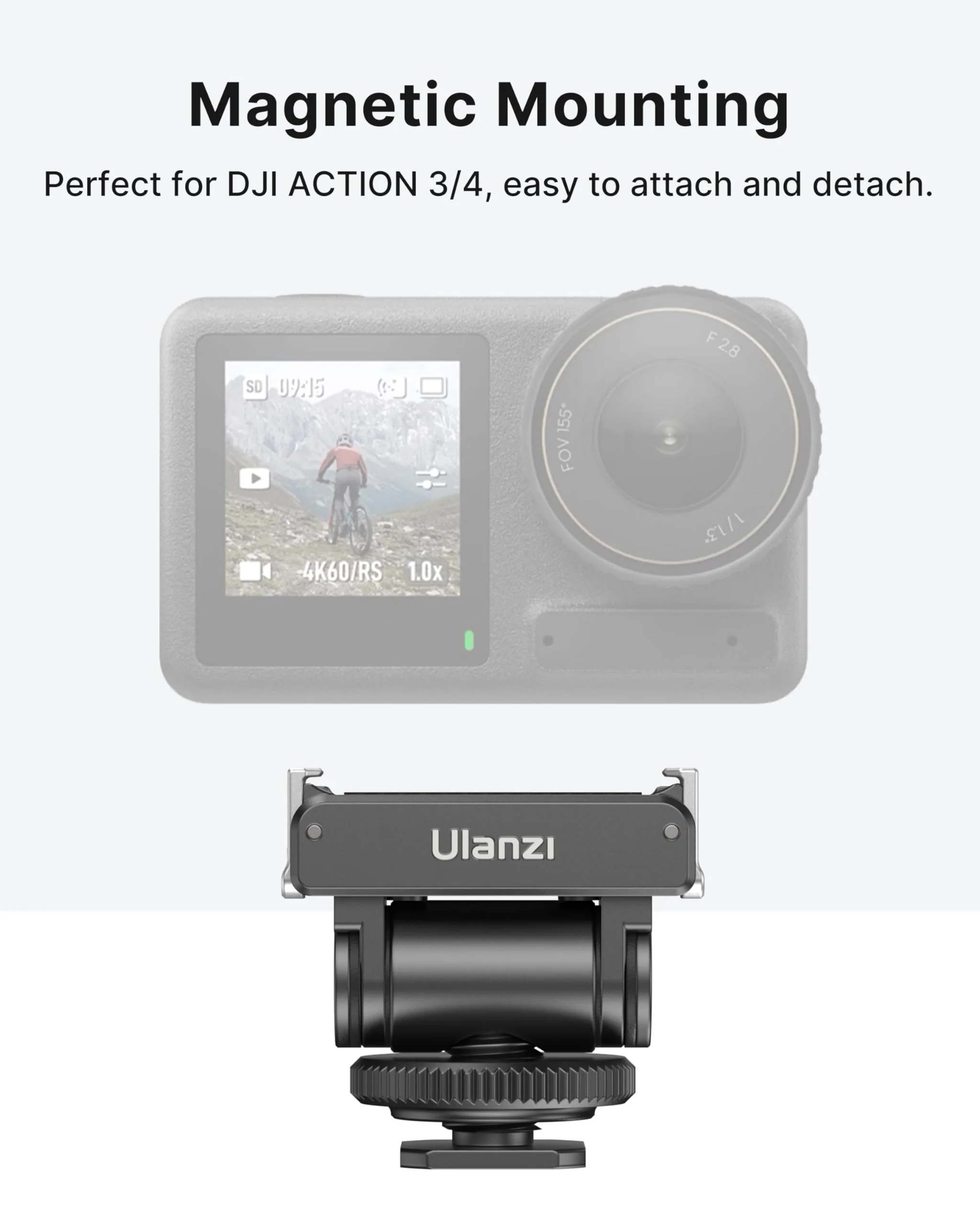 ULANZI CA22 Hot Shoe Cold Shoe Adapter Mount with 1/4'' Mount, Magnetic Quick Mount, 180° Tilt Adjustable, Universal Camera Accessory for DJI OSMO Action 3/4 - Image 2