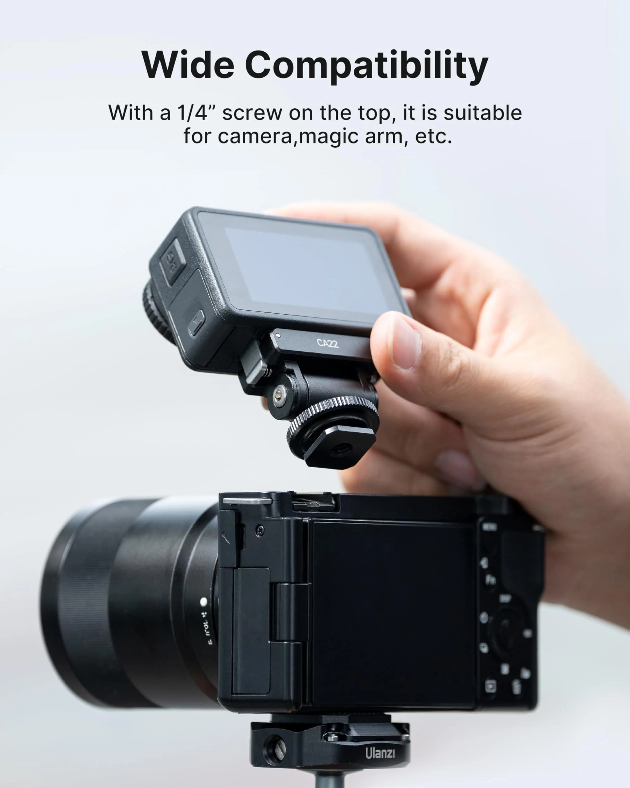 ULANZI CA22 Hot Shoe Cold Shoe Adapter Mount with 1/4'' Mount, Magnetic Quick Mount, 180° Tilt Adjustable, Universal Camera Accessory for DJI OSMO Action 3/4 - Image 3