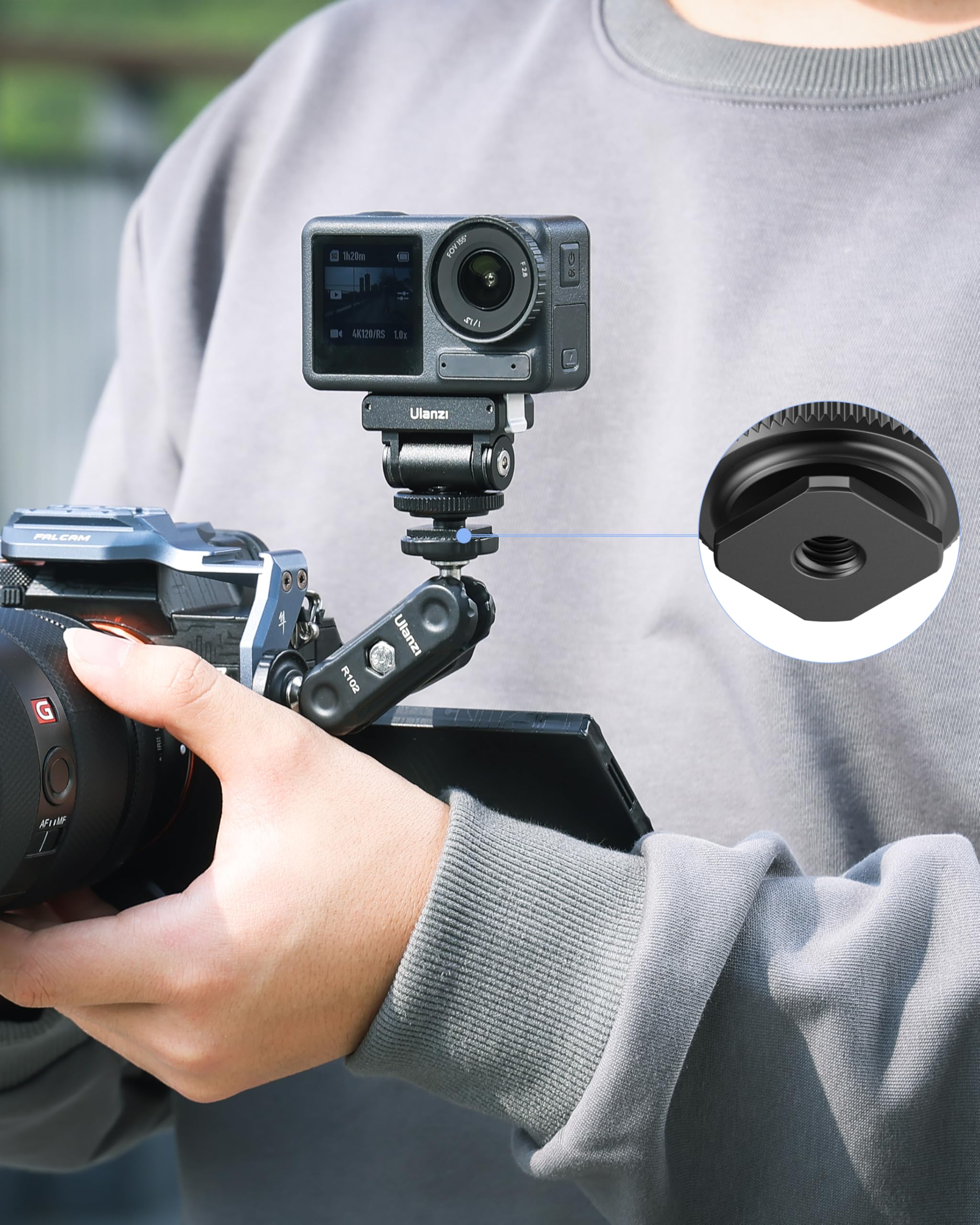 ULANZI CA22 Hot Shoe Cold Shoe Adapter Mount with 1/4'' Mount, Magnetic Quick Mount, 180° Tilt Adjustable, Universal Camera Accessory for DJI OSMO Action 3/4 - Image 5
