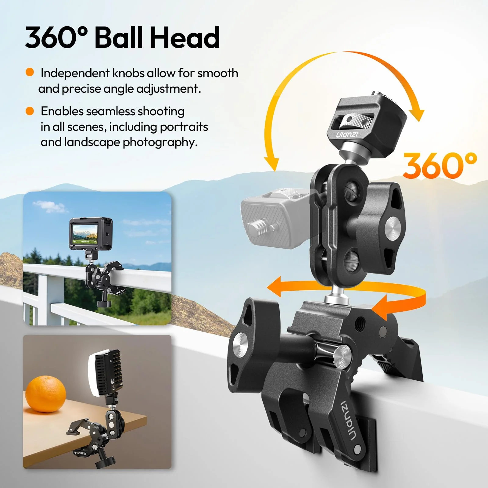 ULANZI CO78 Super Clamp Kit w Magic Arm, for Action Cam – 1/4" & ARRI Locating Pins + Cold Shoe Mount, 3-Jaw & Dual Ball Head Designed for Flexible, Low & High Angle Shot, Load Capacity Within 1kg - Image 2