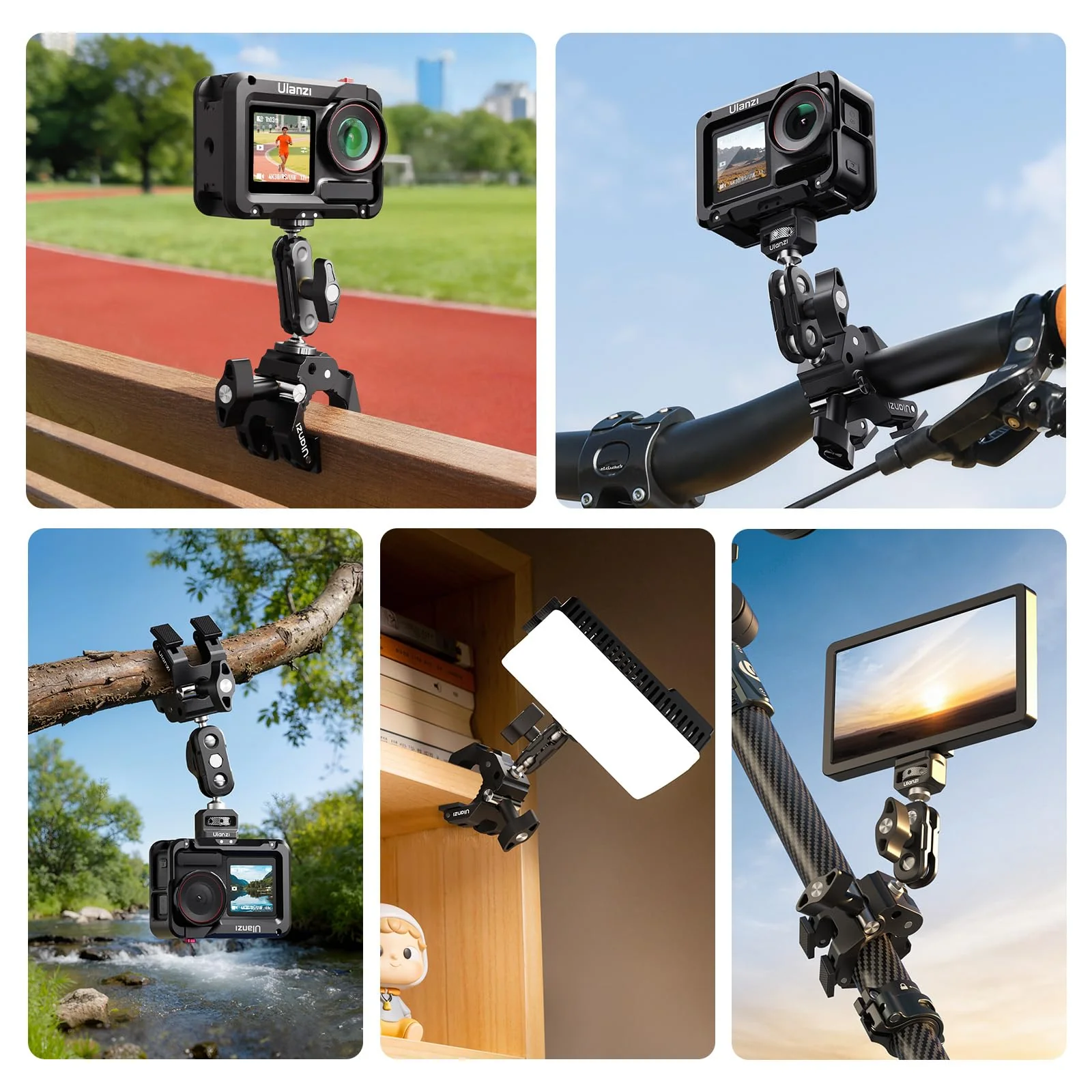 ULANZI CO78 Super Clamp Kit w Magic Arm, for Action Cam – 1/4" & ARRI Locating Pins + Cold Shoe Mount, 3-Jaw & Dual Ball Head Designed for Flexible, Low & High Angle Shot, Load Capacity Within 1kg - Image 8