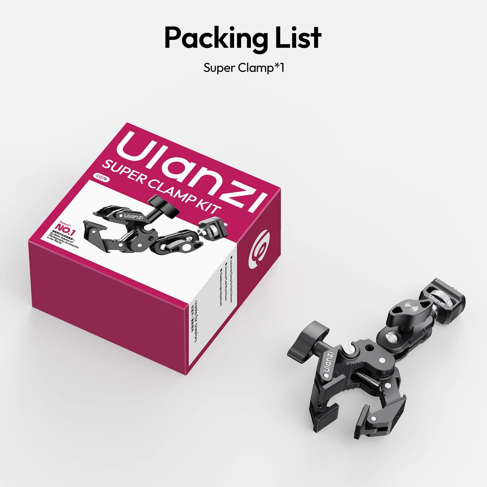 ULANZI CO78 Super Clamp Kit w Magic Arm, for Action Cam – 1/4" & ARRI Locating Pins + Cold Shoe Mount, 3-Jaw & Dual Ball Head Designed for Flexible, Low & High Angle Shot, Load Capacity Within 1kg - Image 9