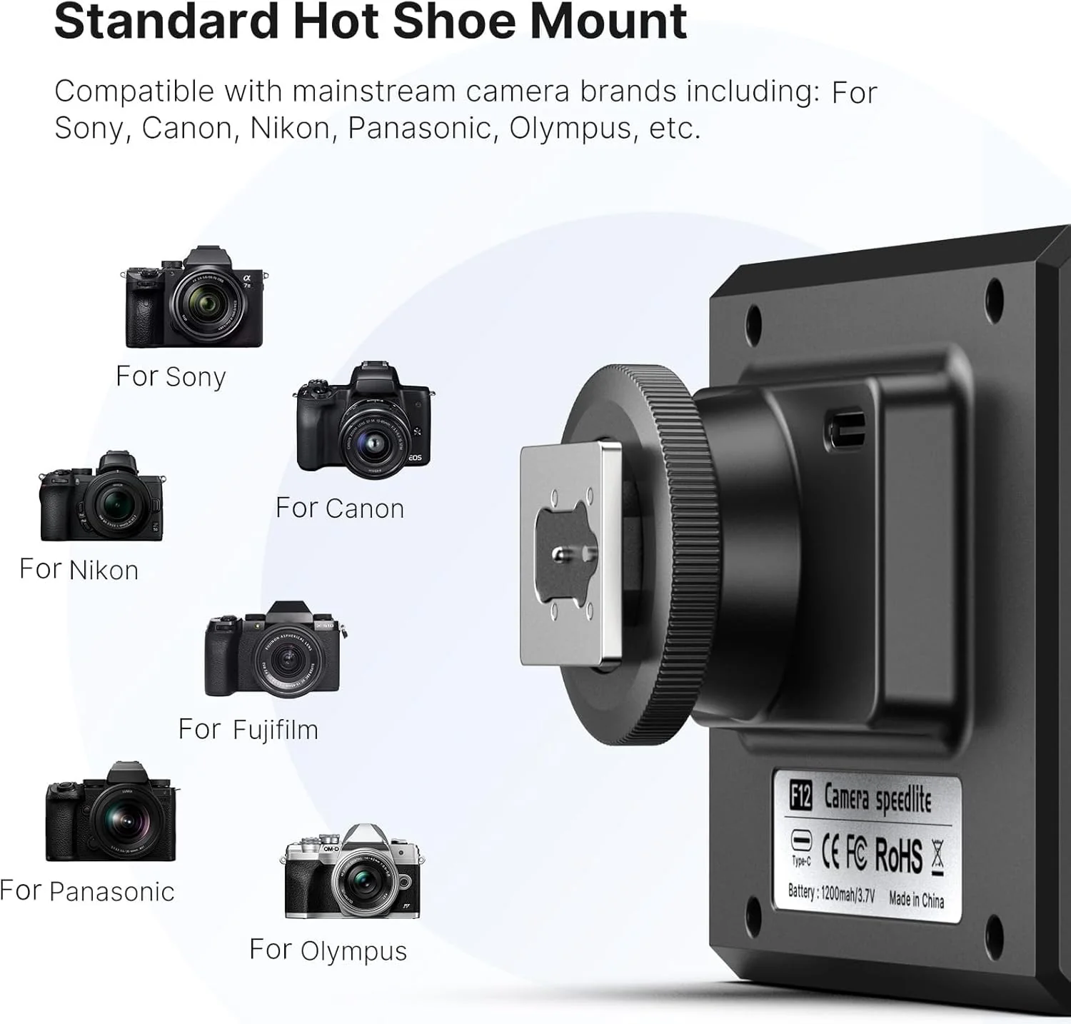 ULANZI F12 Mini Flash, GN12/CCT 5600K Camera Speedlite Flash for Canon Fuji Sony Nikon Panasonic Olympus Pentax, Single Contact Universal Hot Shoe Mount Flashlight, NOt Compatible with Sony ZV-1F Black - Image 3