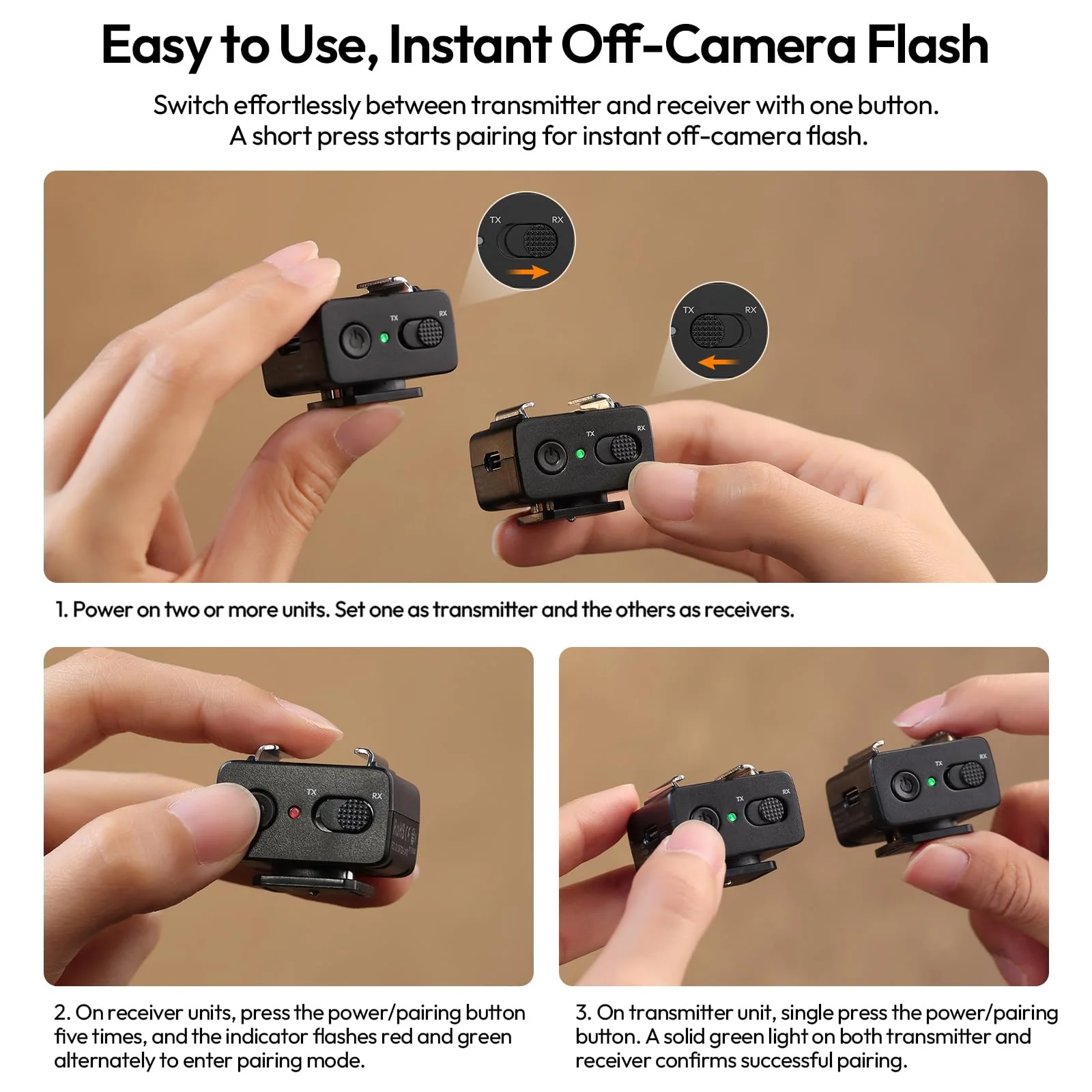 ULANZI LA10 Mini Flash Trigger for Sony, Canon, Nikon, Fujifilm, Olympus DSLR Cameras - 2.4G Wireless Flash Trigger Receiver & Transmitter, Off-Camera Flashes, Universal Hot Shoe, Multi-Light Setup - Image 6