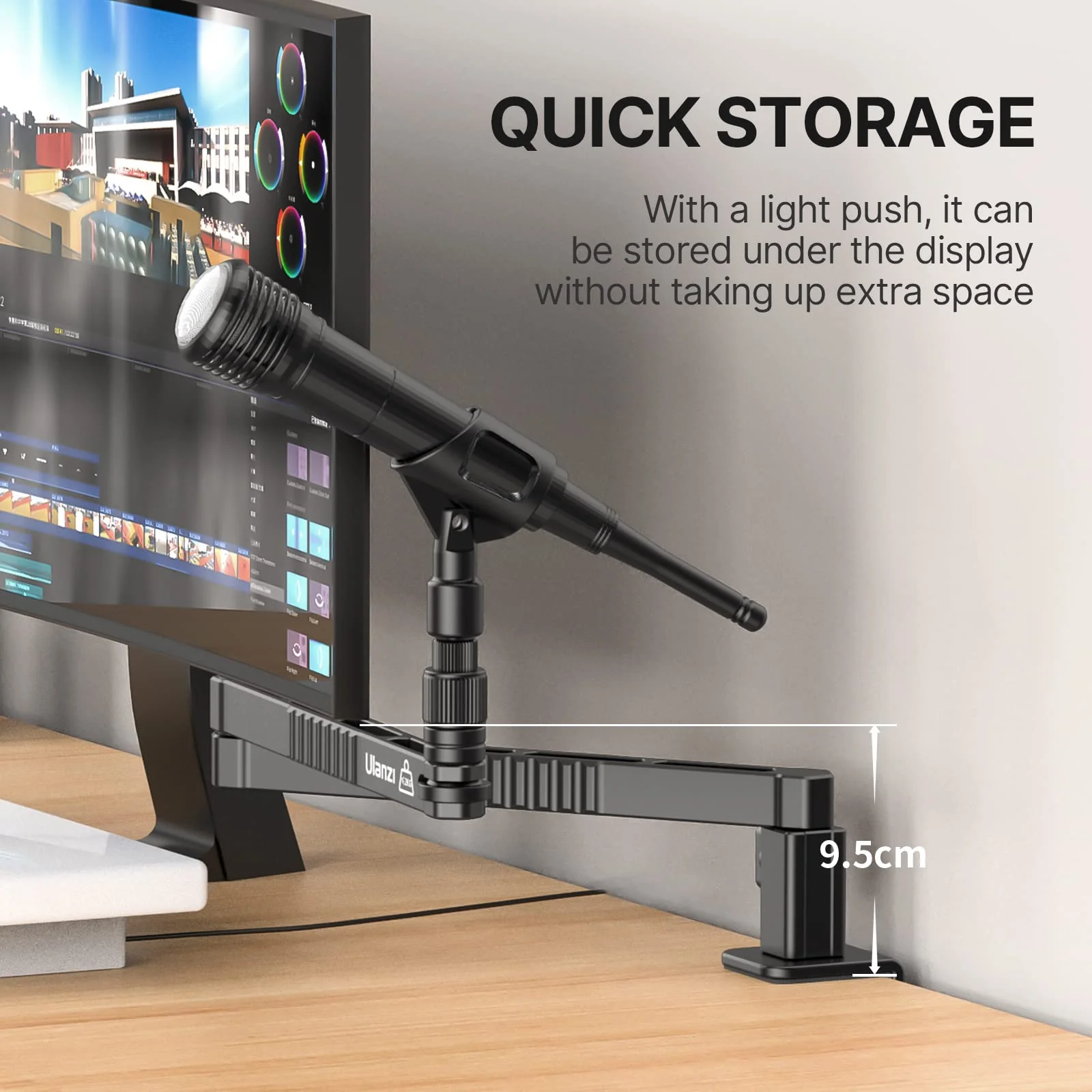 ULANZI LS26 Low Profile Mic Arm, Aluminum 360° Rotatable Foldable Microphone Low Arm Desk Mount for Podcast/Streaming/Gaming/Radio Studio w Mic Clip 1/4" 3/8" 5/8" Screw for Most Mics - Image 3