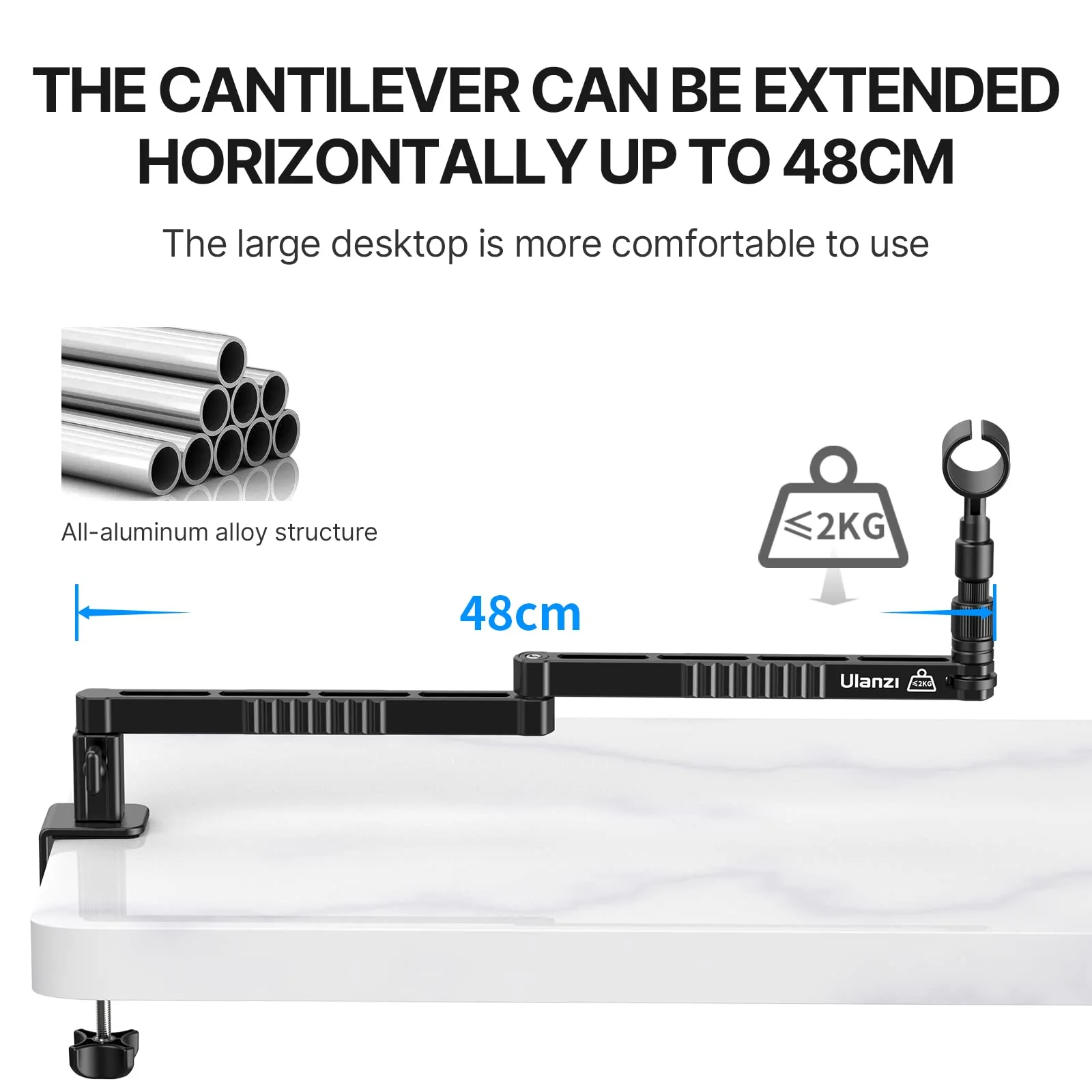 ULANZI LS26 Low Profile Mic Arm, Aluminum 360° Rotatable Foldable Microphone Low Arm Desk Mount for Podcast/Streaming/Gaming/Radio Studio w Mic Clip 1/4" 3/8" 5/8" Screw for Most Mics - Image 7
