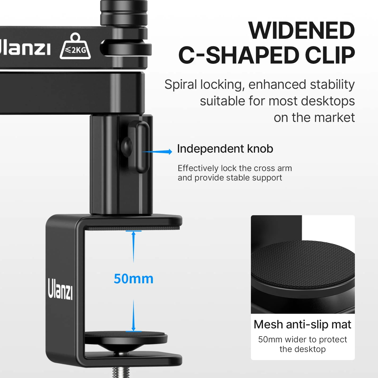 ULANZI LS26 Low Profile Mic Arm, Aluminum 360° Rotatable Foldable Microphone Low Arm Desk Mount for Podcast/Streaming/Gaming/Radio Studio w Mic Clip 1/4" 3/8" 5/8" Screw for Most Mics - Image 8