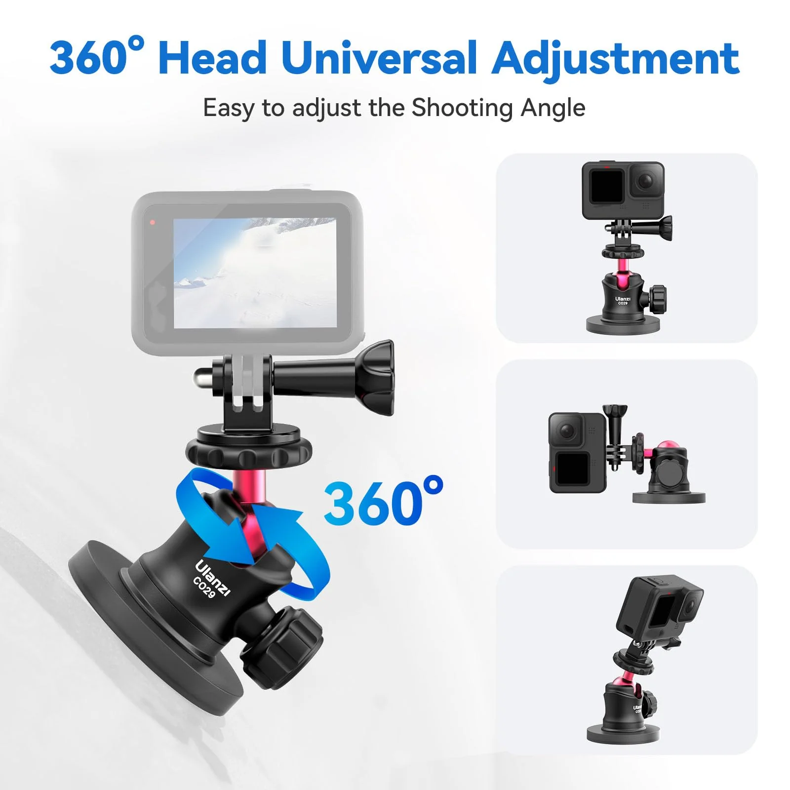 ULANZI Magnetic Camera Mount for Action Camera, Strong Magnetic Mount with 360° Rotation Ball Head and Built-in 6 Magnets, Compatible with Gopro Hero 13/12/11/10, DJI Osmo Action Osmo Nano, Insta360 - Image 2