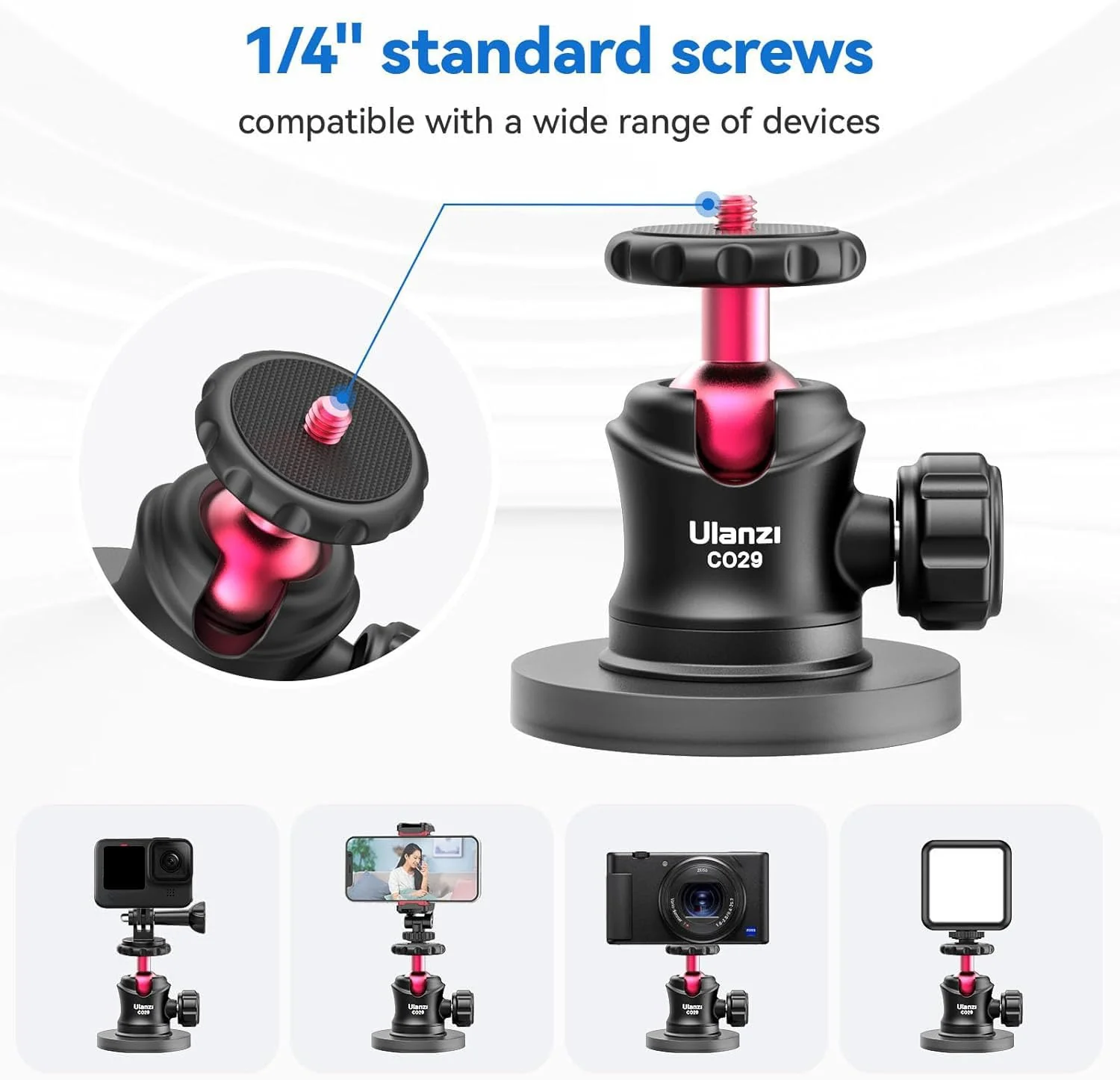 ULANZI Magnetic Camera Mount for Action Camera, Strong Magnetic Mount with 360° Rotation Ball Head and Built-in 6 Magnets, Compatible with Gopro Hero 13/12/11/10, DJI Osmo Action Osmo Nano, Insta360 - Image 3