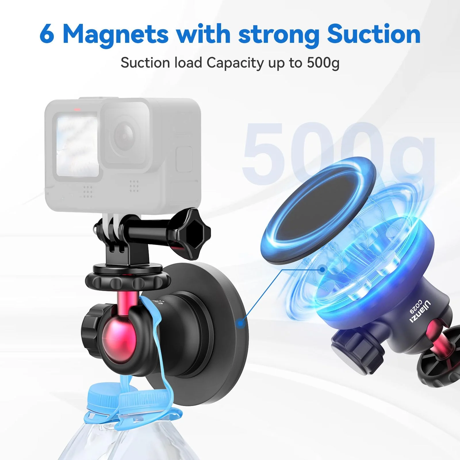 ULANZI Magnetic Camera Mount for Action Camera, Strong Magnetic Mount with 360° Rotation Ball Head and Built-in 6 Magnets, Compatible with Gopro Hero 13/12/11/10, DJI Osmo Action Osmo Nano, Insta360 - Image 4