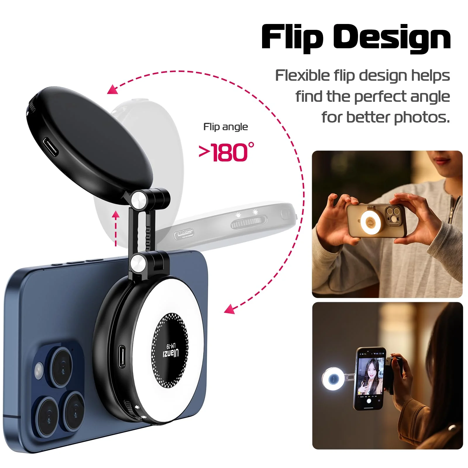 ULANZI Magnetic Selfie Light, LED Fill Light Compatible with Magsafe, LED Selfie Ring Light Included Sticky Ring for Phones, for Selfies/Photography/TikTok/Zoom Calls/Video Conference Color Black - Image 3