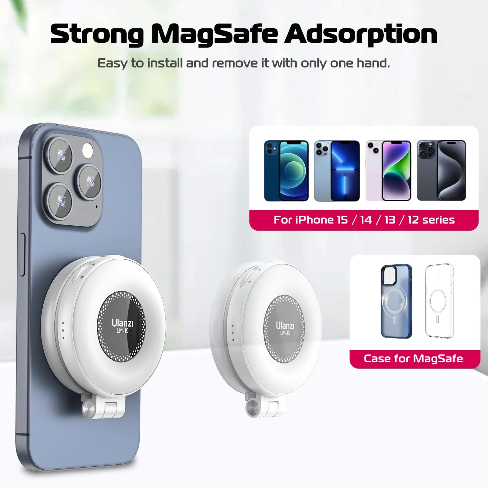 ULANZI Magnetic Selfie Light White, LED Fill Light Compatible with Magsafe, LED Selfie Ring Light Included Sticky Ring for Phones, for Selfies/Photography/TikTok/Zoom Calls/Video Conference Color - Image 2