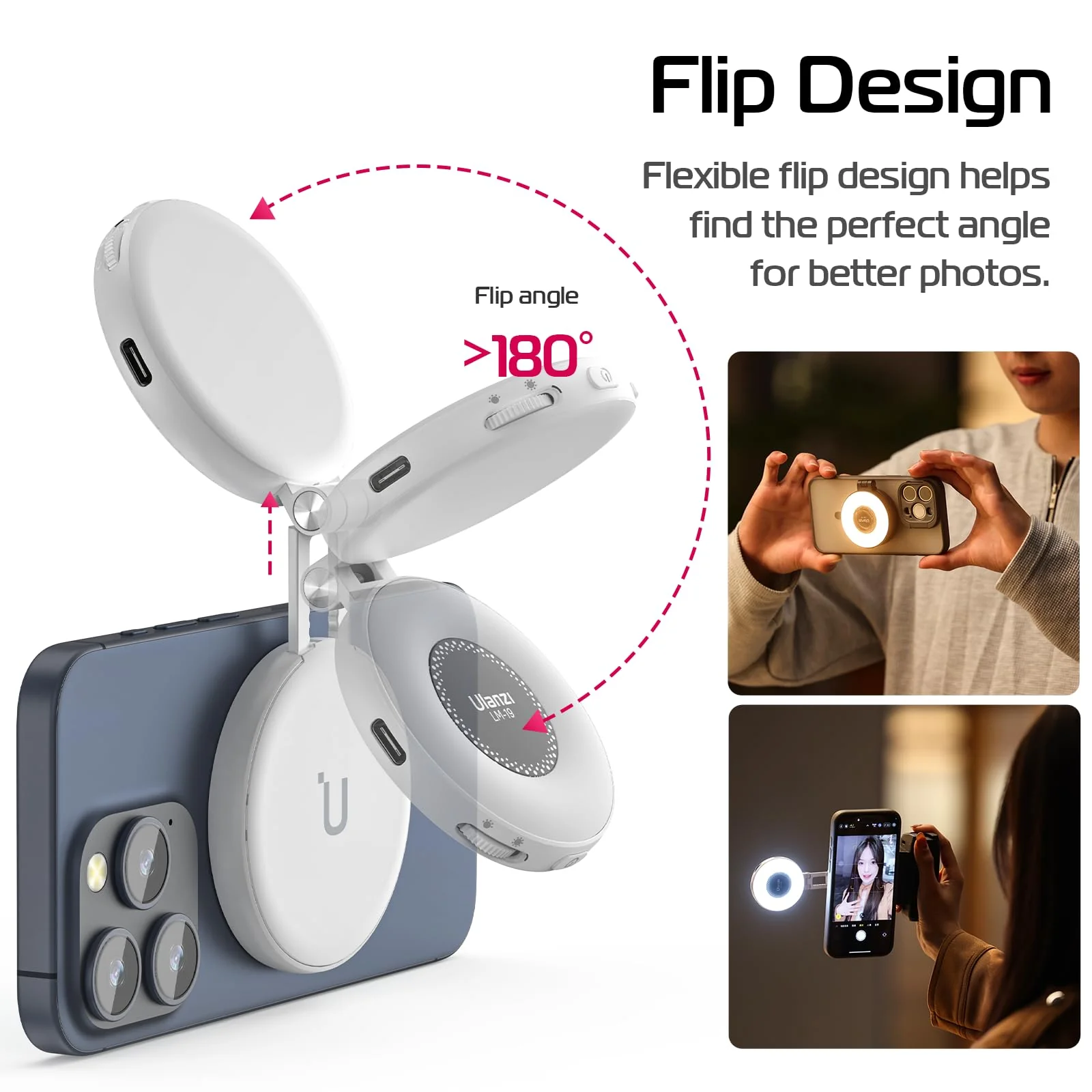ULANZI Magnetic Selfie Light White, LED Fill Light Compatible with Magsafe, LED Selfie Ring Light Included Sticky Ring for Phones, for Selfies/Photography/TikTok/Zoom Calls/Video Conference Color - Image 3