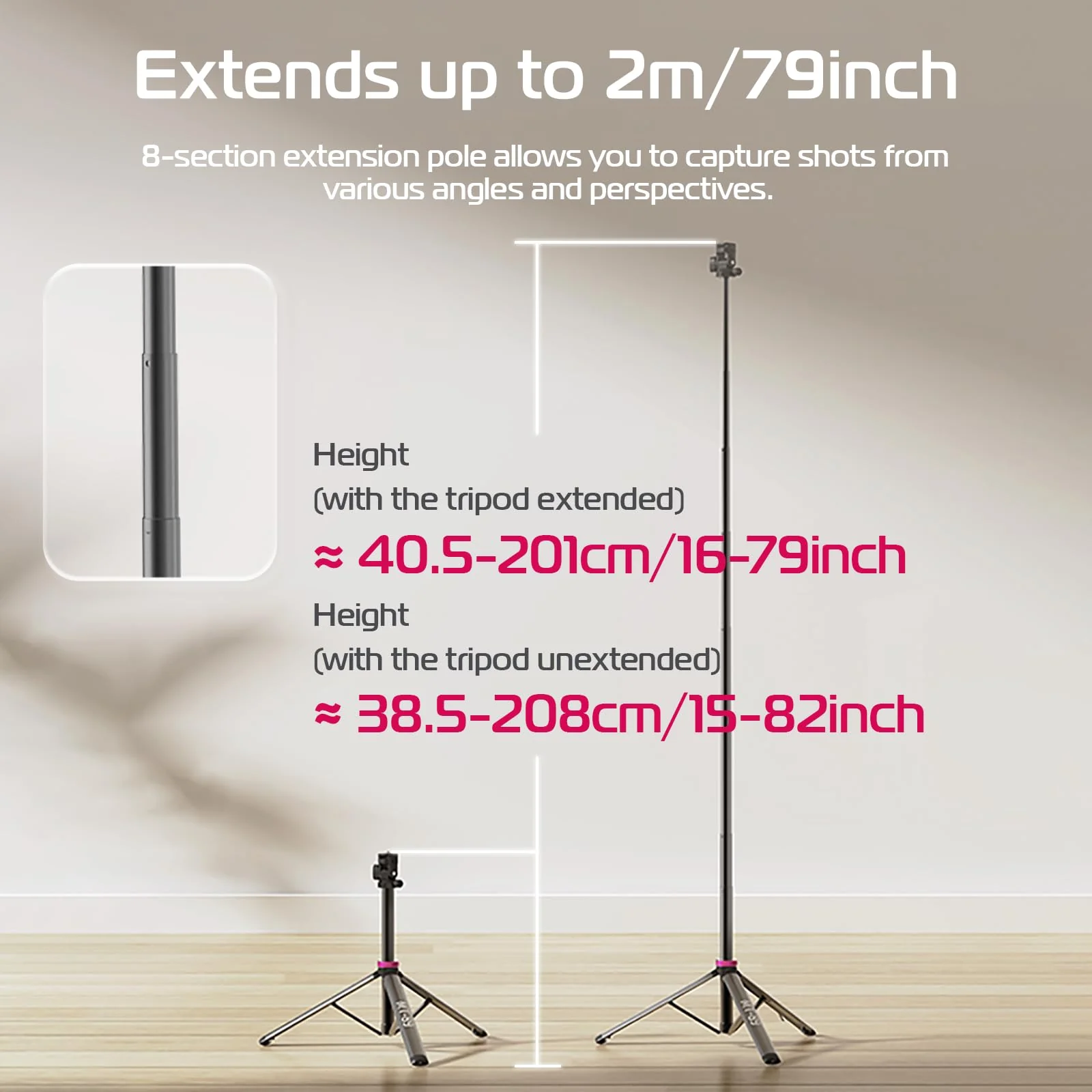 ULANZI MT-89 Extendable Tripod Aluminum, 82" Portable Adjustable Light Stand with 1/4" Screw Quick Release, Camera Phone Tripod for Camera Video Light Smartphone, Lightweight for Travel,Up Load 2.2LBS 82 inch-Original Version - Image 4