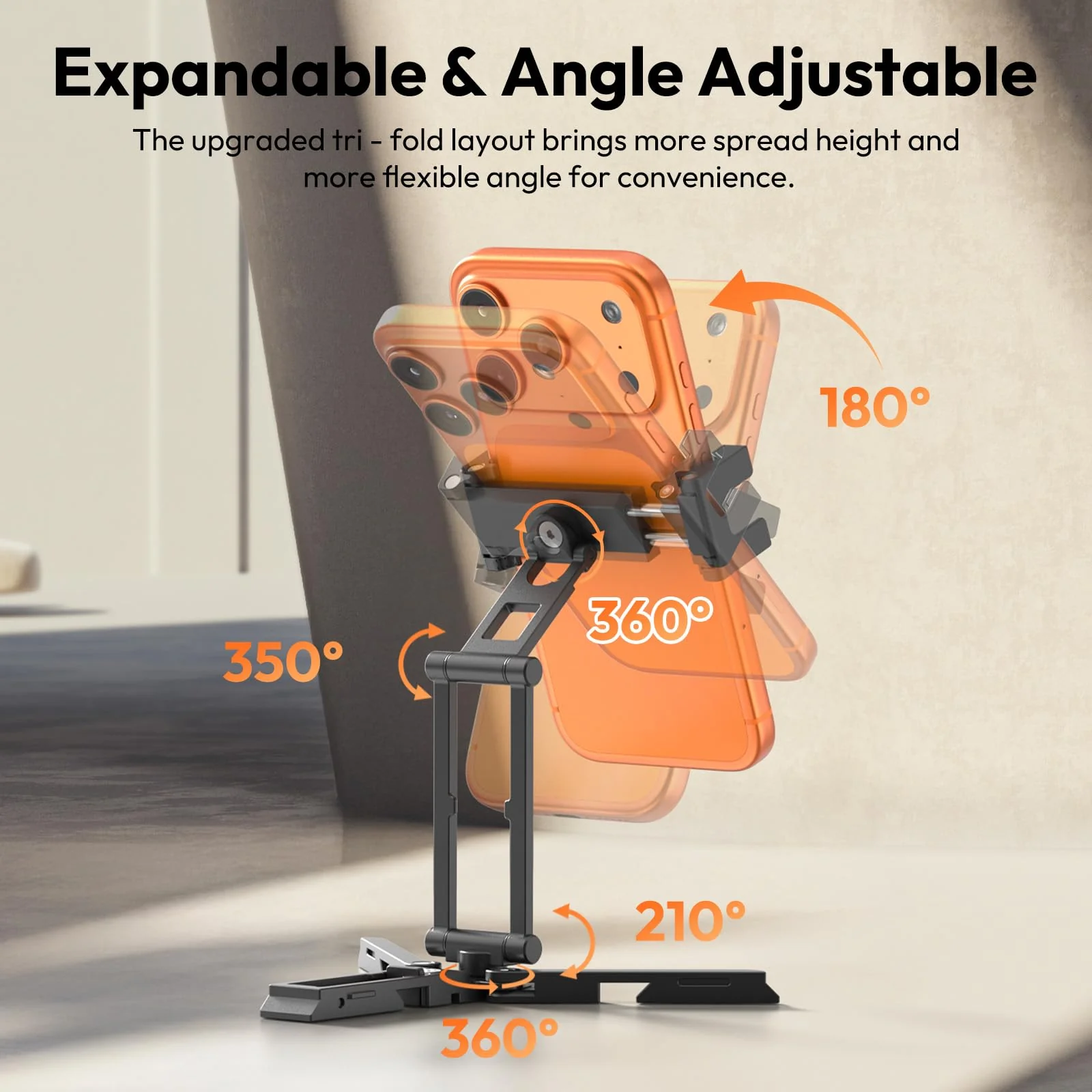 ULANZI Phone Tripod Mount with Arca Uka Base, Foldable Mini Tripod with 2 Cold Shoes Handheld Grip Compatible with iPhone17/16/15/ Android, Metal Phone Clamp for Desktop Vlogging Travel - Image 4