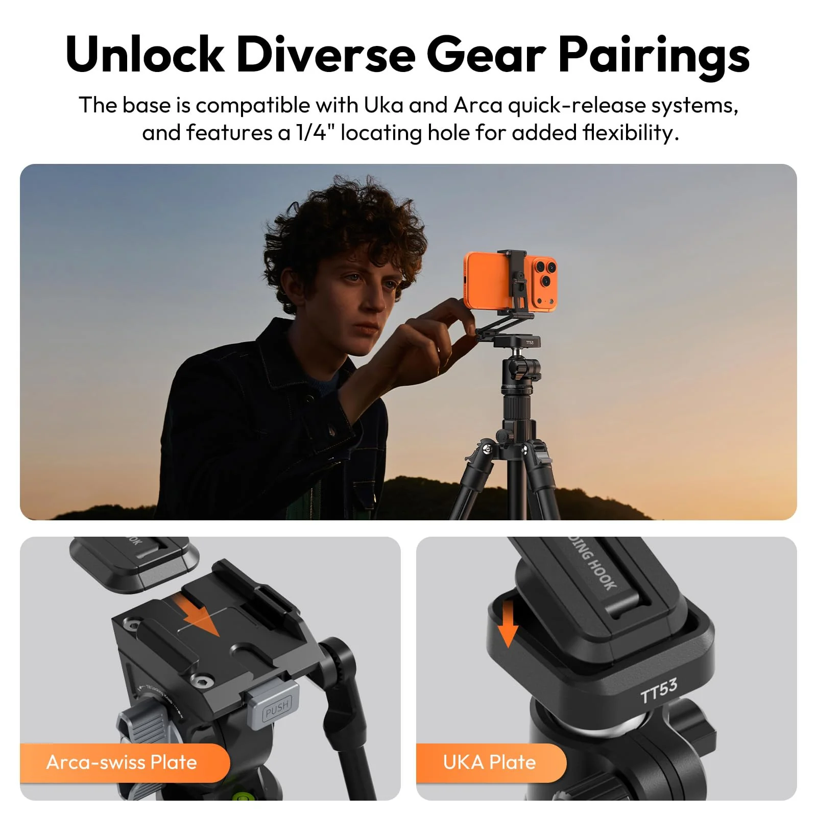 ULANZI Phone Tripod Mount with Arca Uka Base, Foldable Mini Tripod with 2 Cold Shoes Handheld Grip Compatible with iPhone17/16/15/ Android, Metal Phone Clamp for Desktop Vlogging Travel - Image 5