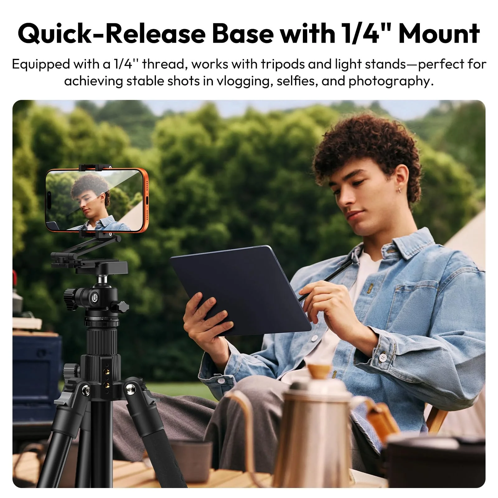 ULANZI Phone Tripod Mount with Arca Uka Base, Foldable Mini Tripod with 2 Cold Shoes Handheld Grip Compatible with iPhone17/16/15/ Android, Metal Phone Clamp for Desktop Vlogging Travel - Image 6