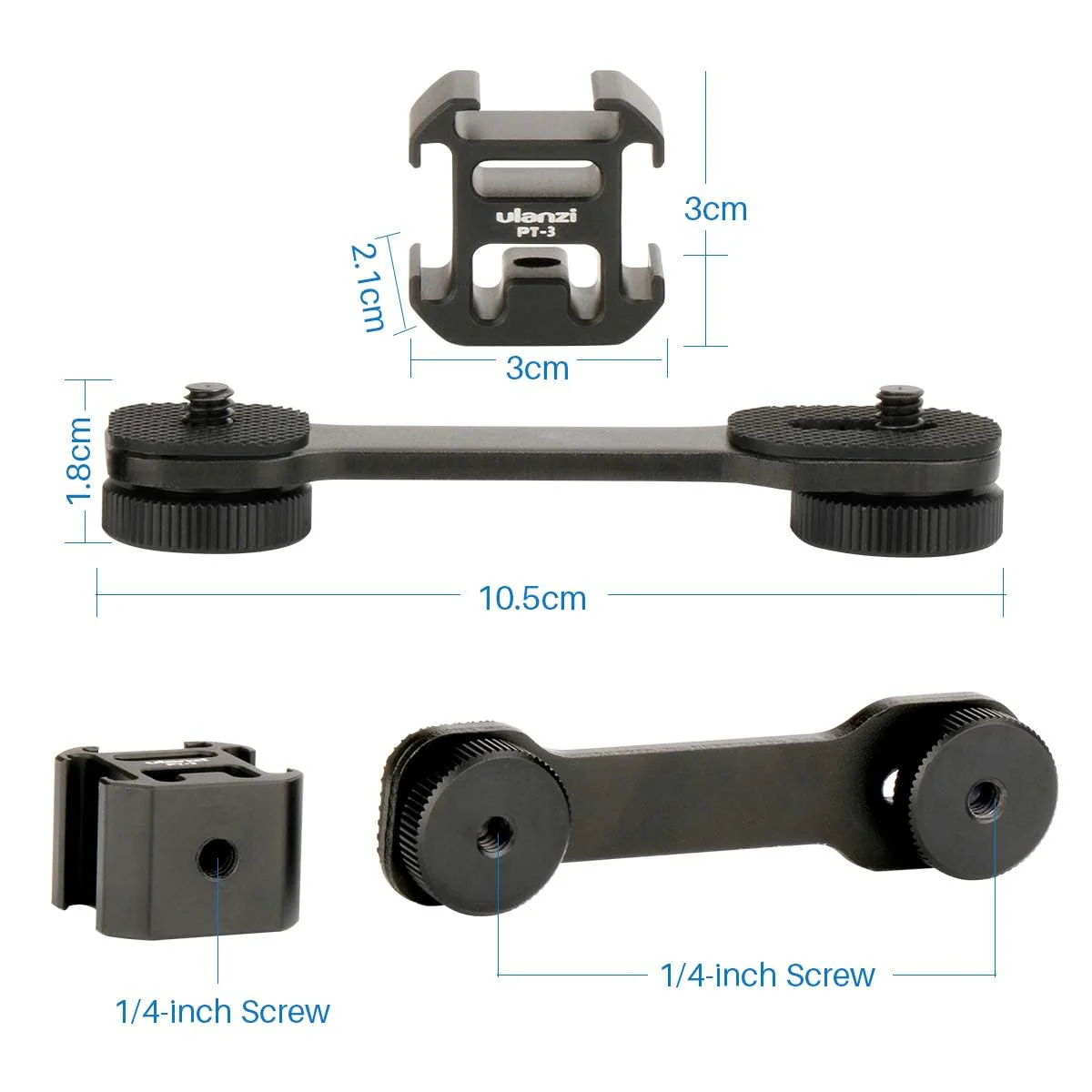 ULANZI PT-3 Triple Cold Shoe Mounts Plate Microphone Led Video Light Extension Bracket Microphone Stand Rig Compatible for DJI OSMO Mobile 3 2 OM 4 Zhiyun Smooth 4/Feiyu Vimble 2 Gimbal Stabilizer - Image 3