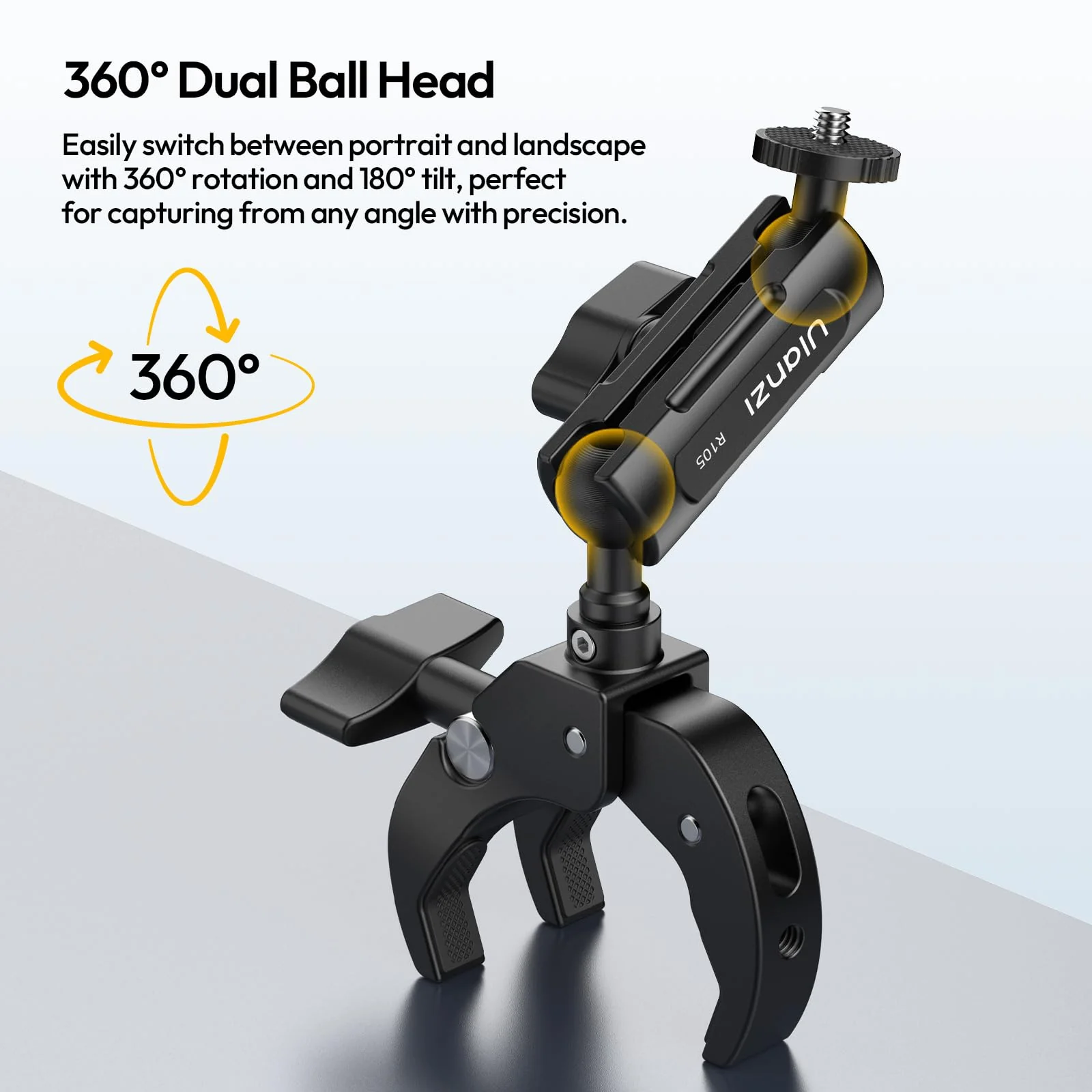 ULANZI R105 Super Clamp Camera Mount with 360° Dual Ballhead Magic Arm, Sturdy Y-Shaped 3-Claw Camera Clamp Mount for GoPro Hero 13/12/11/10/9, Insta360 X5/X4, DJI Osmo Pocket 3/2 Action 5 Pro/4 - Image 4