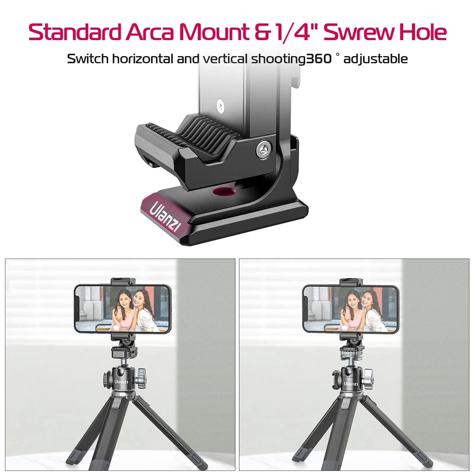 ULANZI ST-27 Metal Phone Tripod Mount, 360° Phone Holder for Tripod w 3 Cold Shoes & Arca Port, Versatile Smartphone Adapter for iPhone 17 16 15, Desktop Tripods, and Live Streaming/Vlogging Setup - Image 2