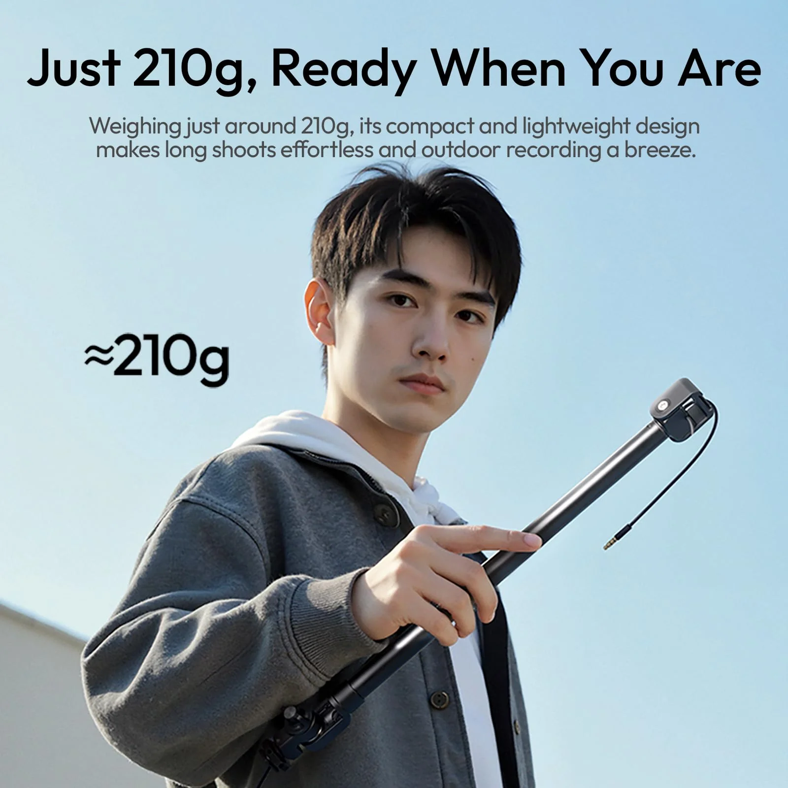 ULANZI ZJ08 Extendable Cold Shoe Mic Arm Pole with Built-in 3.5mm Audio Cable, 3 Section Aluminum Microphone Boom Pole for Cold Shoe Microphones, Angle Length Adjustable, 1KG Max Load - Image 6