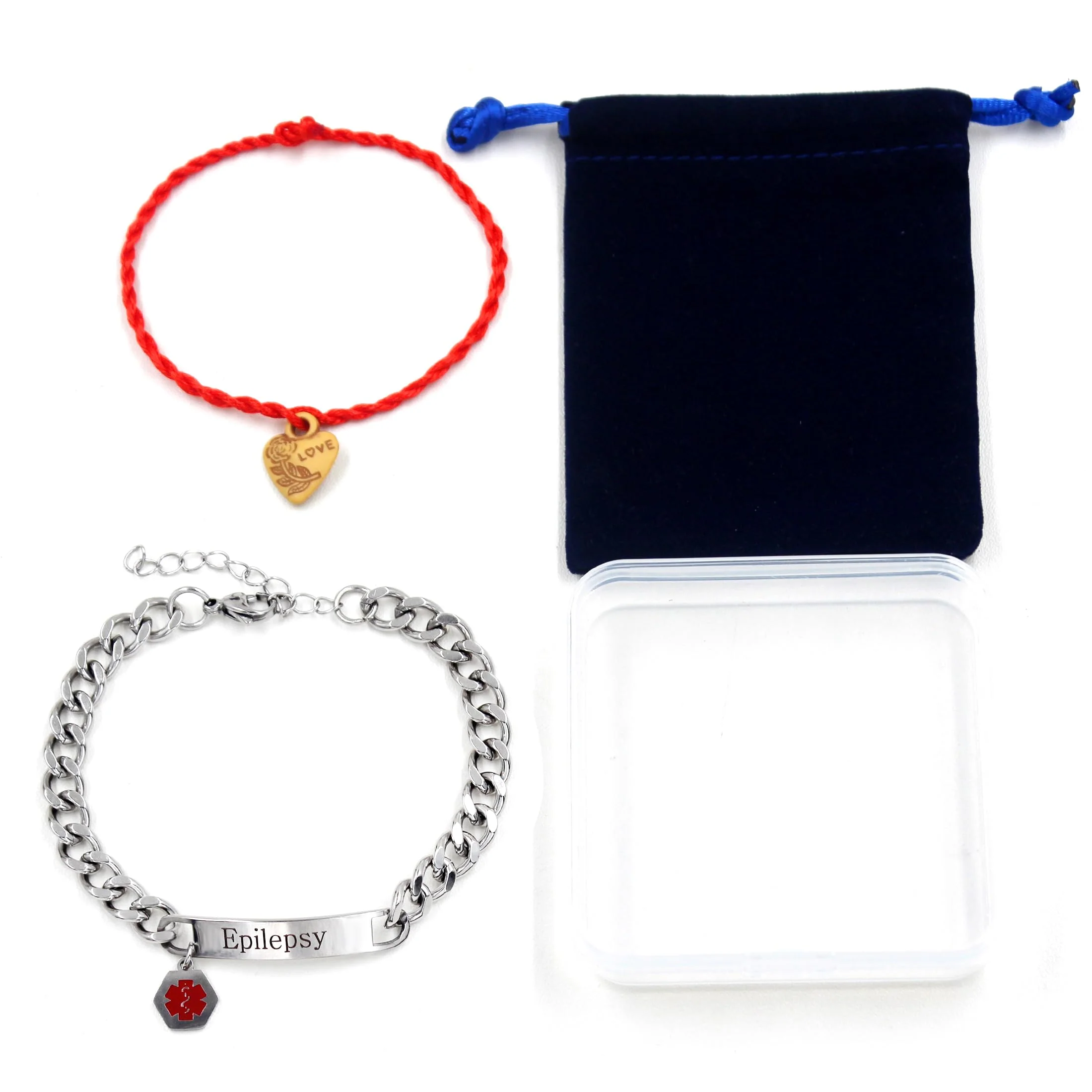 Uloveido Red Medical ID Bracelet | White/Black Cuban Chain Bracelets | Custom Medical Alarm Jewellery for Men Women | Waterproof Stainless Steel Bracelet YA5169 White Epilepsy - Image 7