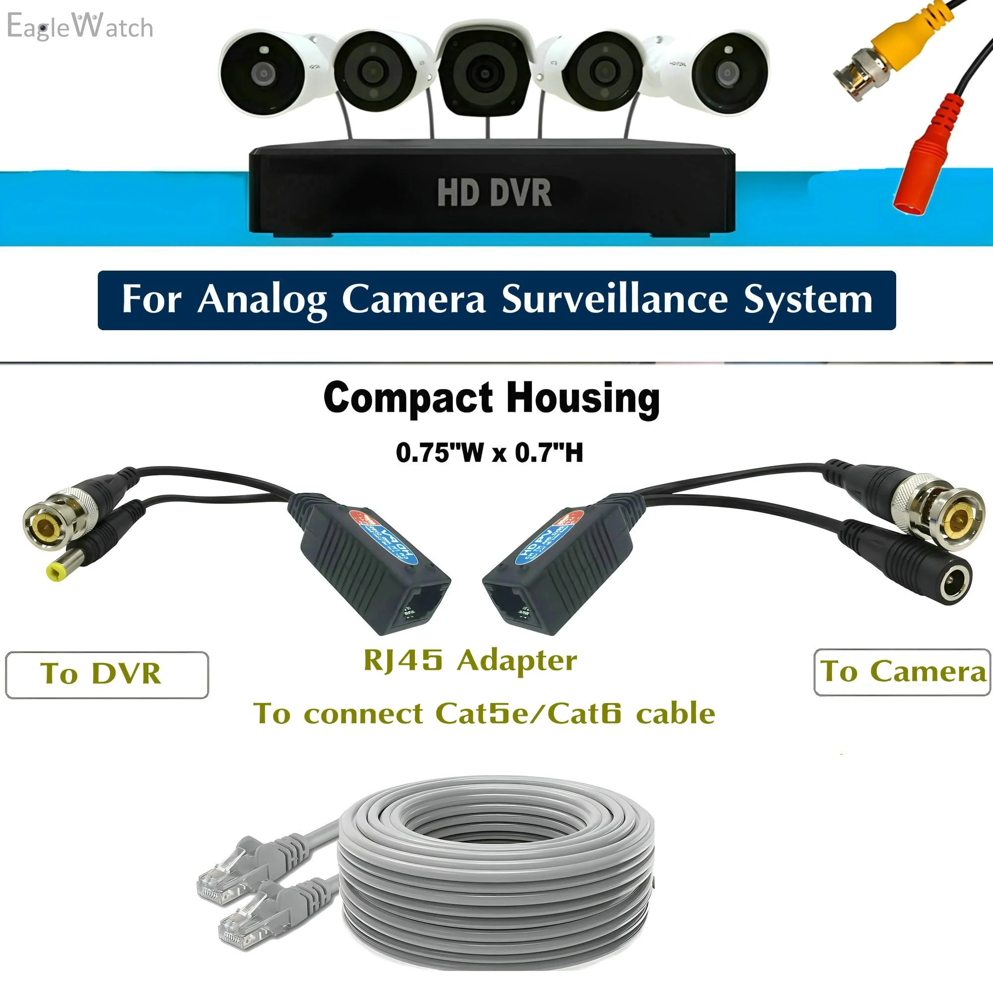 Ultra-Compact Video Balun 8-Pack | 4 Pairs Passive BNC to RJ45 Adapter | Power-Included CAT5 Converter | Enhanced 1080P-8MP Analog Surveillance Camera Ethernet Transceiver - Image 3