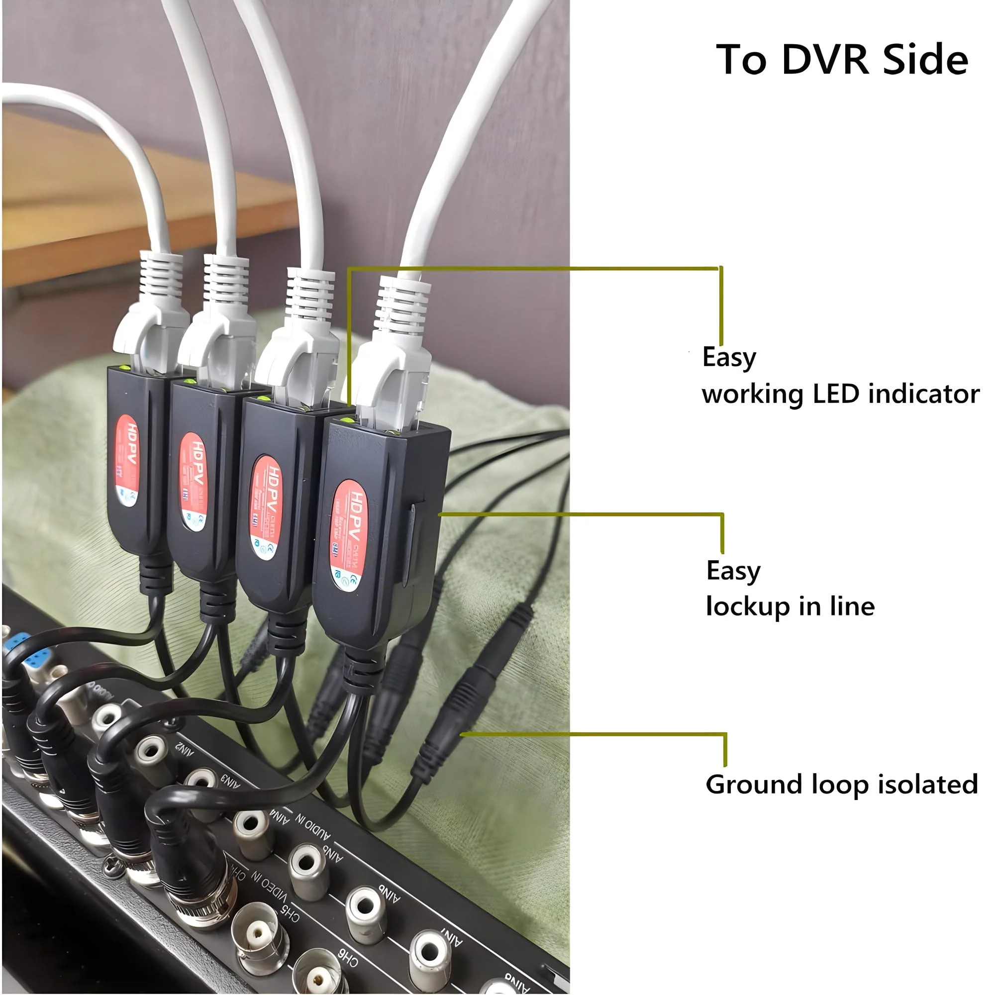 Ultra-Compact Video Balun 8-Pack | 4 Pairs Passive BNC to RJ45 Adapter | Power-Included CAT5 Converter | Enhanced 1080P-8MP Analog Surveillance Camera Ethernet Transceiver - Image 5
