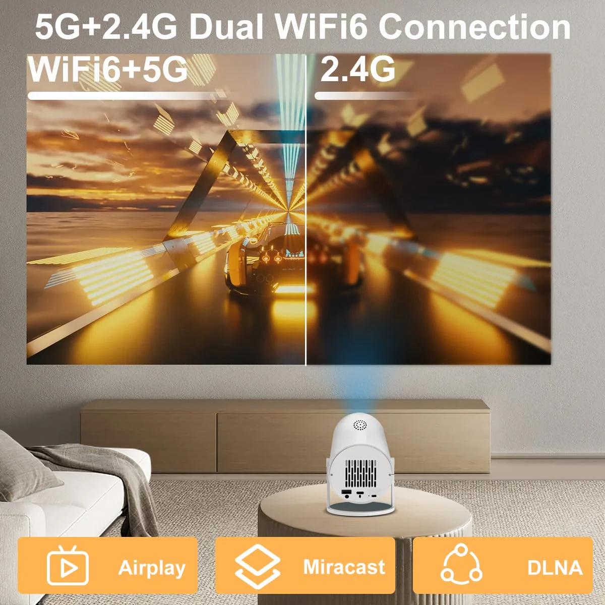 [Ultra-Slim 2.69 " 丨High Brightness] HY300 Pro Projector, Portable 4K Projector with WiFi Bluetooth Android 13 1080P Support, Auto Keystone Correction，Compact Design for Home Theater, and Gaming. - Image 3