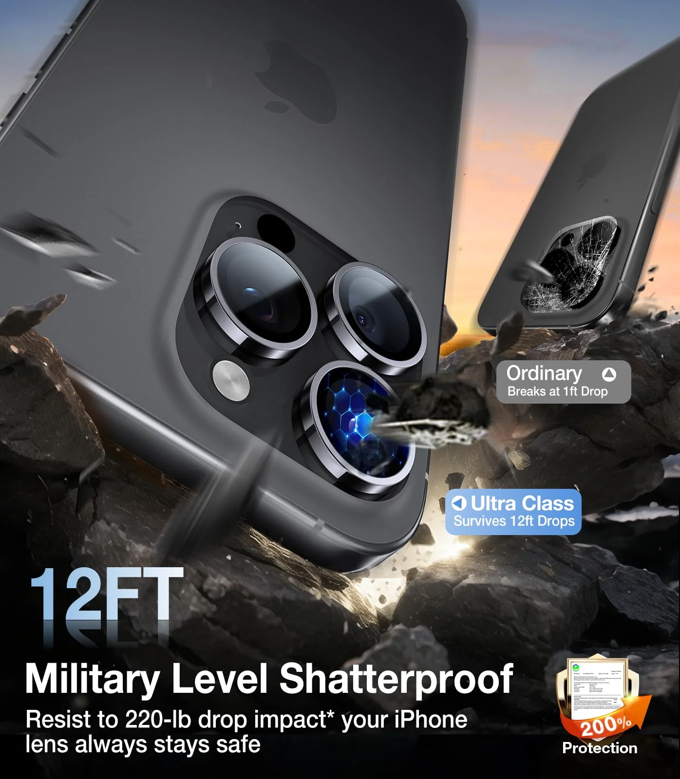 UltraGlass for iPhone 16 Pro Max/16 Pro Camera Lens Protector [NO.1 Military Grade Shatterproof] iPhone 16 Pro Max Camera Protector, 16 Pro Lens Cover [Longest Durable] Easy Install, Black Titanium iPhone 16 Pro, 16 Pro Max - Image 4