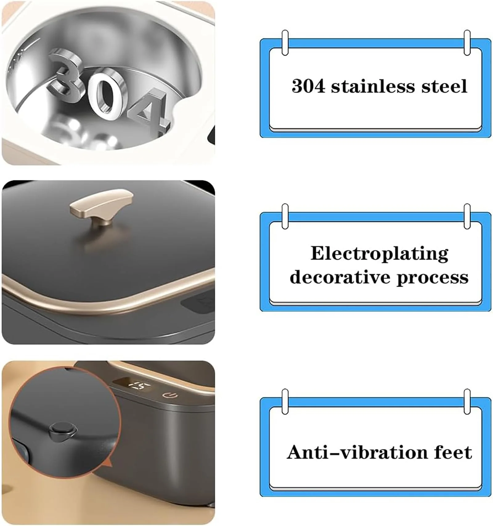 Ultrasonic Cleaning Device for Dentures, 48 kHz 250 ml, Portable Ultrasonic Device with 3 Modes, Ultrasonic Cleaner for Jewellery, Dental Splint, Retainer, Antibacterial Scaler - Image 3