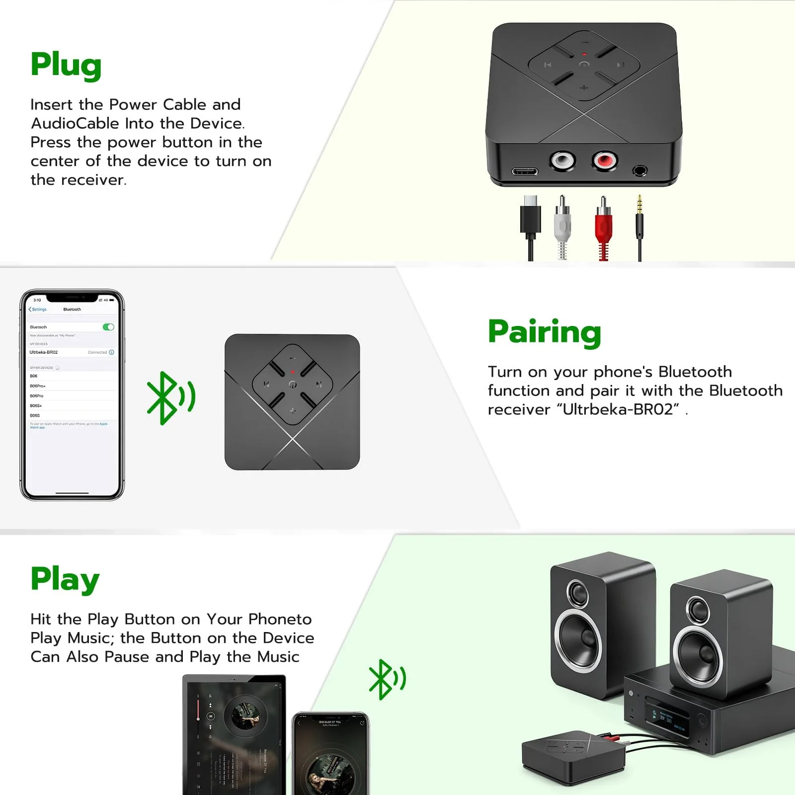 Ultrbeka 2026 Bluetooth 6.0 Receiver for Home Stereo with 3.5mm/RCA, Bluetooth Adapter for Stereo Receiver, Amplifier, Speaker, HiFi Black - Image 6