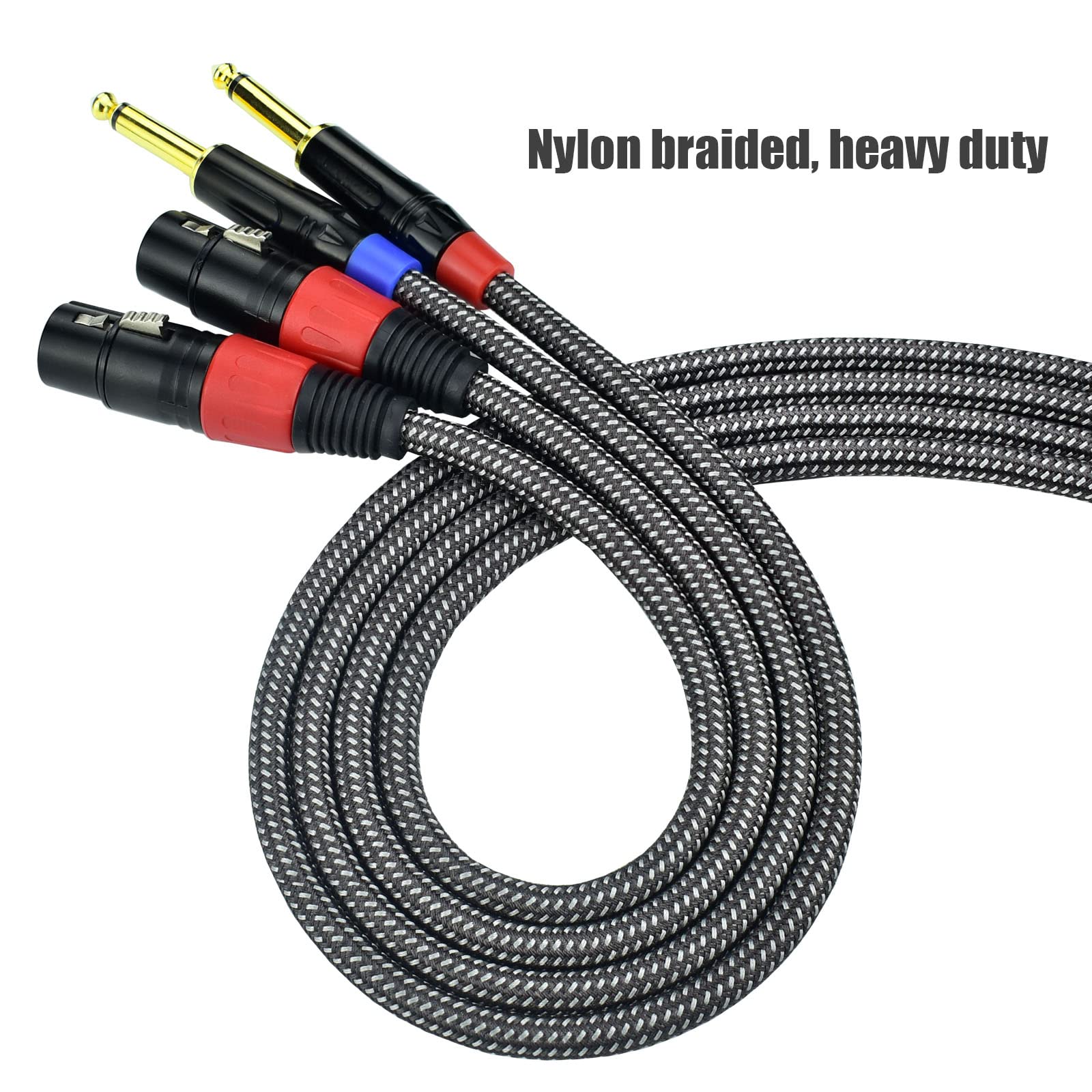 Unbalanced 1/4" TS Mono to XLR Female Microphone Cable, 15Feet 6.35mm Quarter inch to XLR Audio Patch Cord, Nylon Braided Heavy Duty, Copper Shielded Noise Free, for Speaker Mixer Interface 15Feet, 2Pack - Image 4