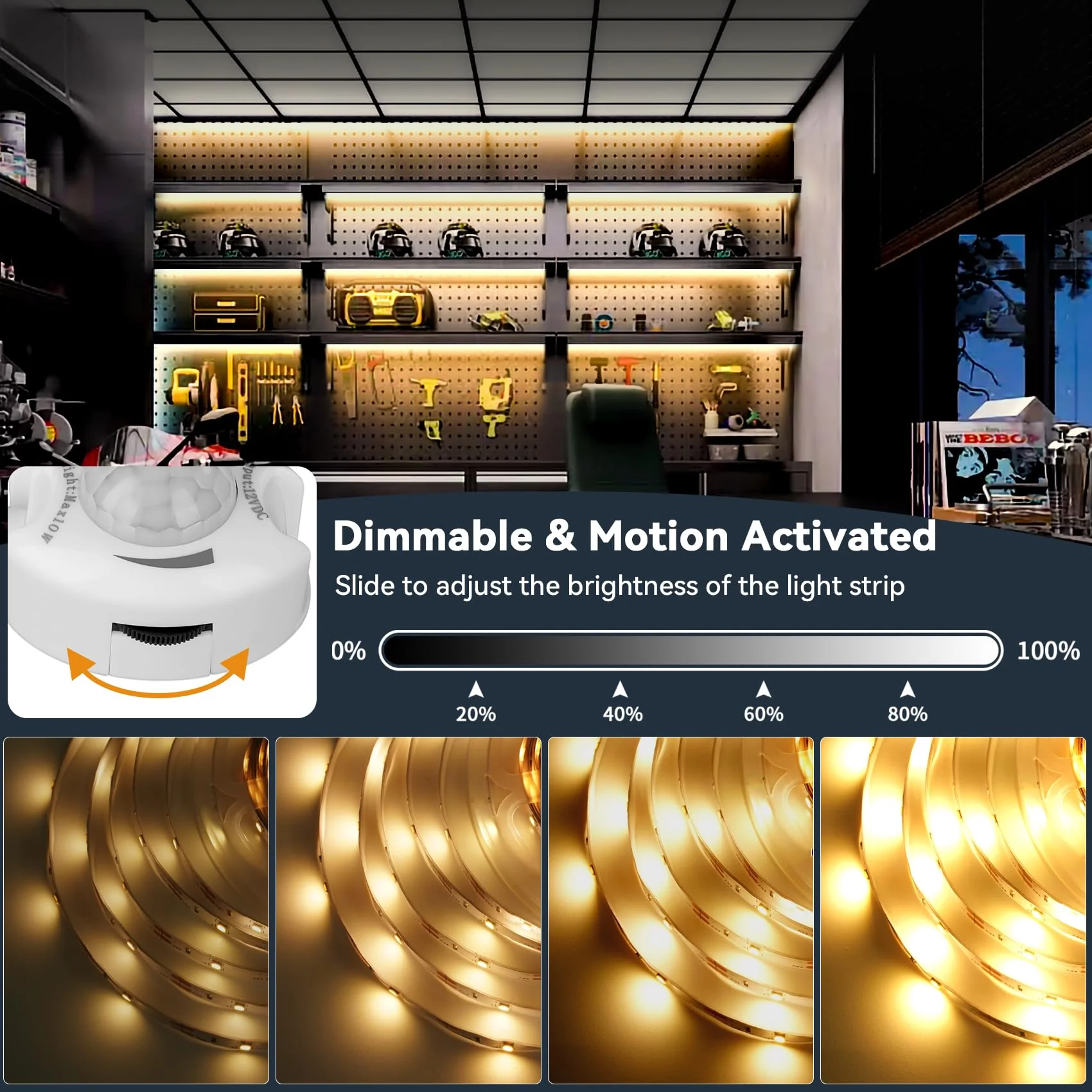Under Bed Lights Dual Motion Sensor Light Indoor, 19.69Ft Warm White Motion Activated LED Strip Lights Two End Sensor, 12V Dimmable Motion Sensor LED Strip Night Light for Bedside Cabinet Stair Closet - Image 4