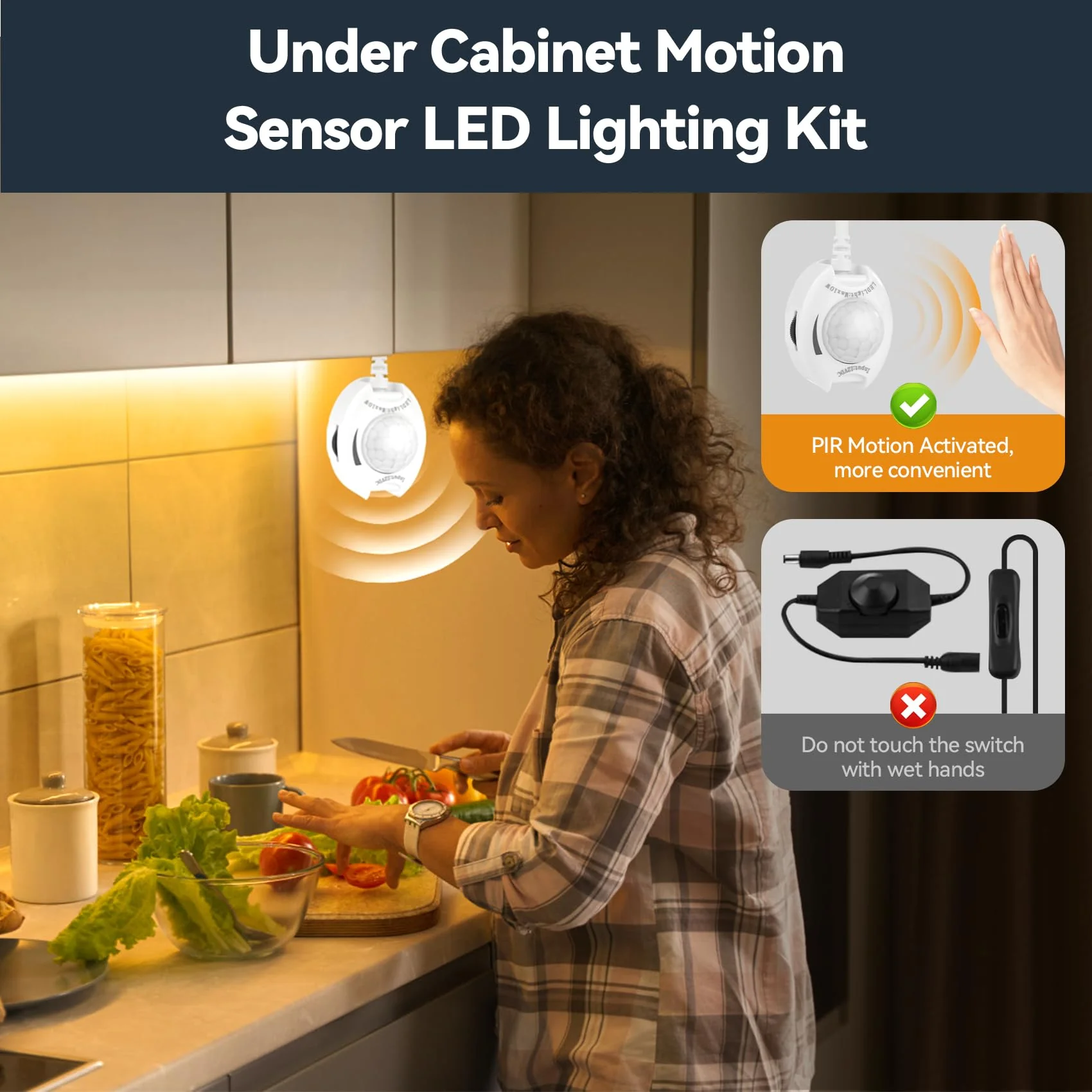 Under Bed Lights Dual Motion Sensor Light Indoor, 19.69Ft Warm White Motion Activated LED Strip Lights Two End Sensor, 12V Dimmable Motion Sensor LED Strip Night Light for Bedside Cabinet Stair Closet - Image 6