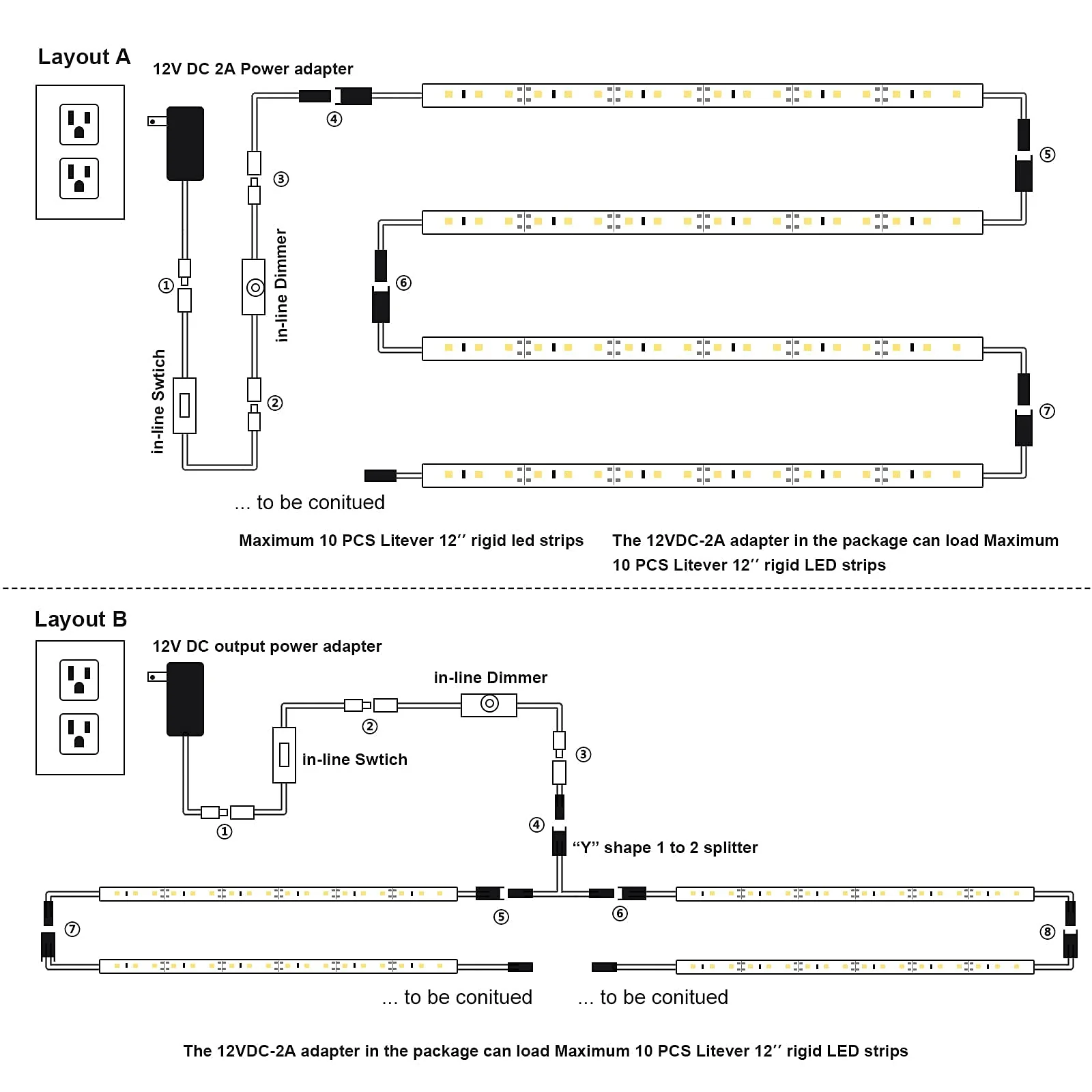 Under Cabinet LED Lighting Kit for Kitchen Cabinets Counter Shelf Bookcase Closet. 6 PCS 12 Inches LED Light Strip with Adapter Switch Dimmer Extension Cable. Plug in. Dimmable. Daylight White 5000K. Daylight 5000K - Image 4
