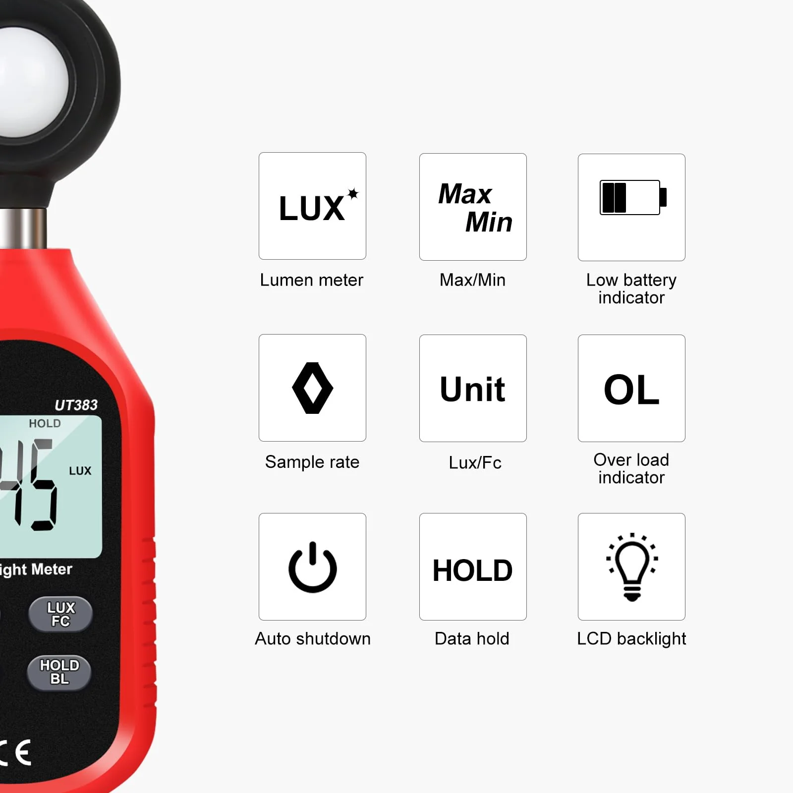 UNI-T UT383 Light Meter Lux Meter Lumens Digital Illuminance Meter 0~199,900 Lux (0~18,500 FC) Foot Candles Luxmeter for Film Photography Plants Photometer Lighting Intensity Brightness Measurement - Image 2
