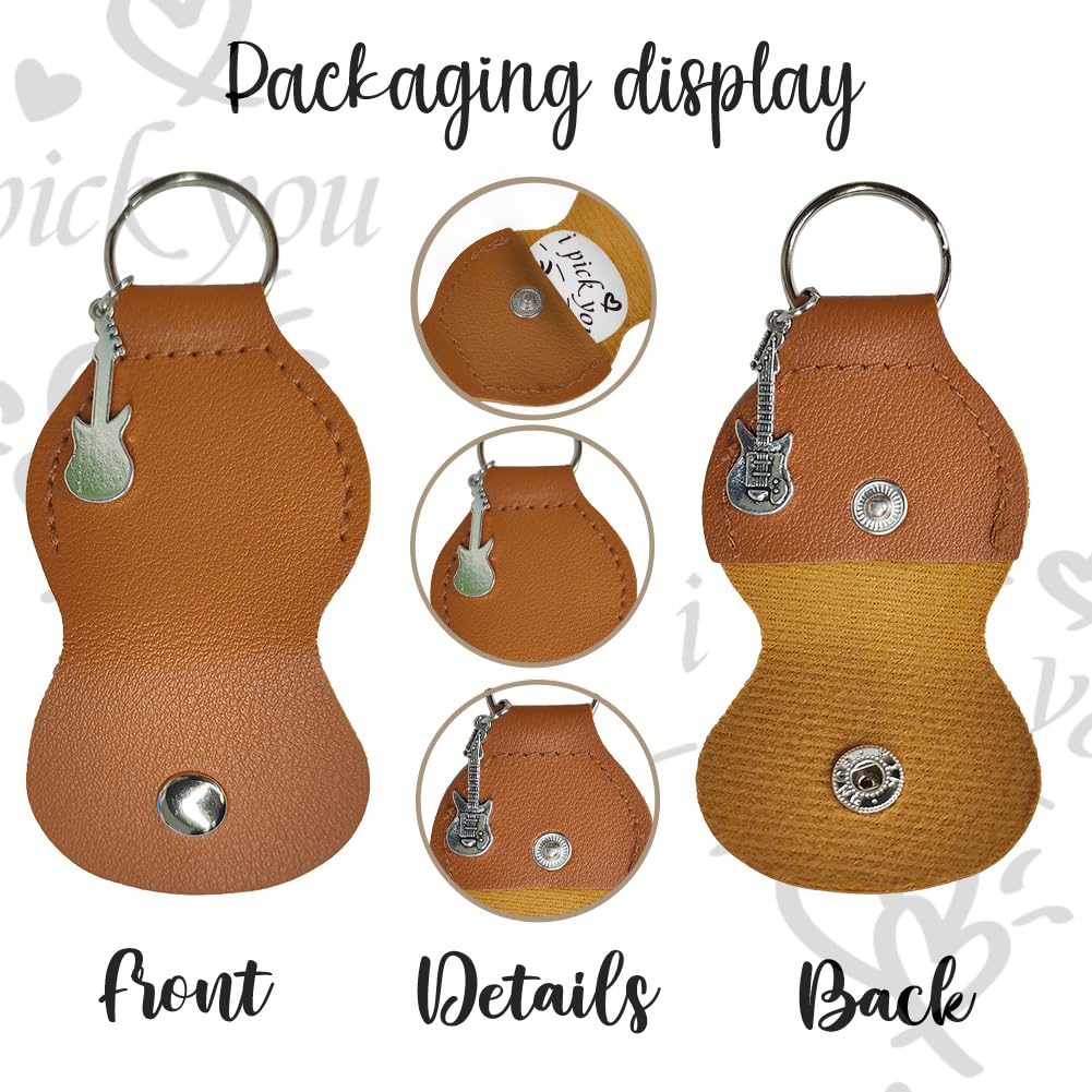 UNICRAFTALE I Pick You Double Side Guitar Picks Plectrum Guitar Set with Heart 1PC Stainless Steel Guitar Pick Keychain with Brown Leather Case Guitar Picks Gifts for Guitar Musician Boyfriend - Image 2