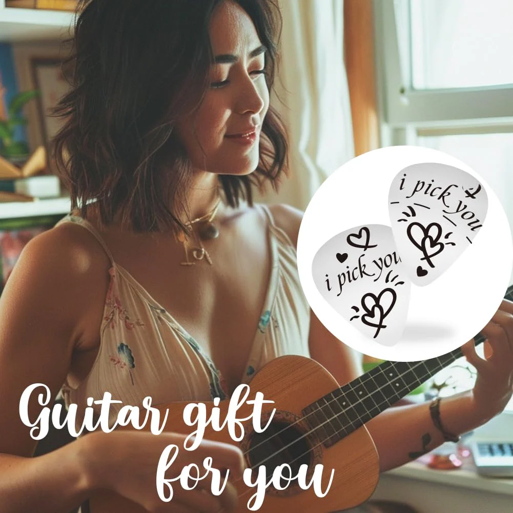 UNICRAFTALE I Pick You Double Side Guitar Picks Plectrum Guitar Set with Heart 1PC Stainless Steel Guitar Pick Keychain with Brown Leather Case Guitar Picks Gifts for Guitar Musician Boyfriend - Image 5