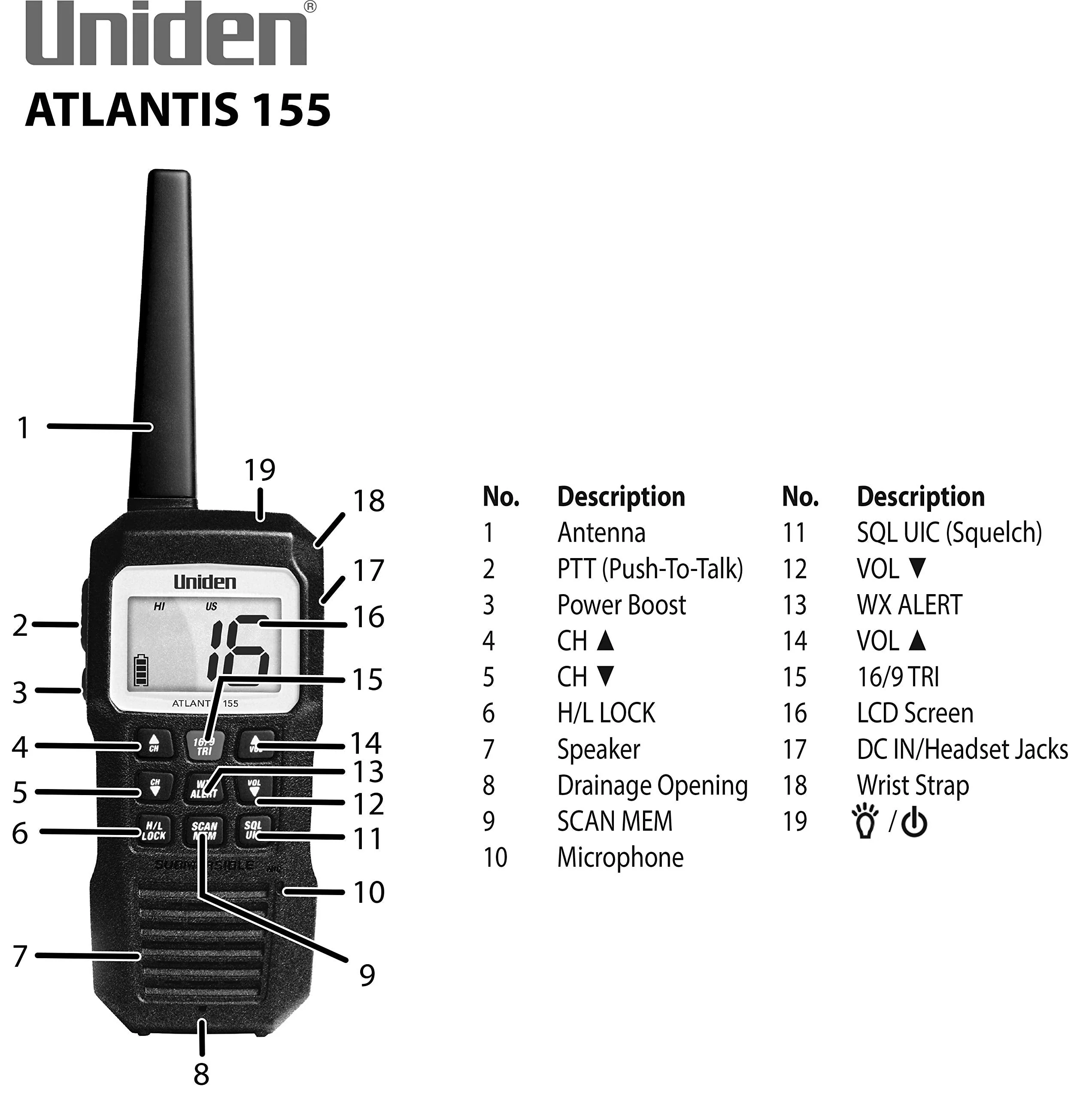 Uniden Atlantis 155 Handheld Two-Way VHF Marine Radio, Floating IPX8 Submersible Waterproof, Dual-Color Screen, All USA/International/Canadian Marine Channels, NOAA Weather Alert, 10 Hour Battery - Image 5