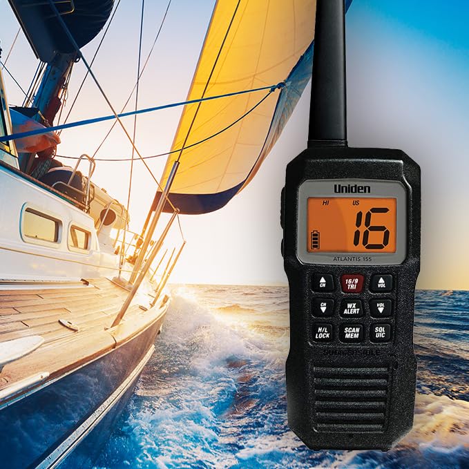 Uniden Atlantis 155 Handheld Two-Way VHF Marine Radio, Floating IPX8 Submersible Waterproof, Dual-Color Screen, All USA/International/Canadian Marine Channels, NOAA Weather Alert, 10 Hour Battery - Image 6