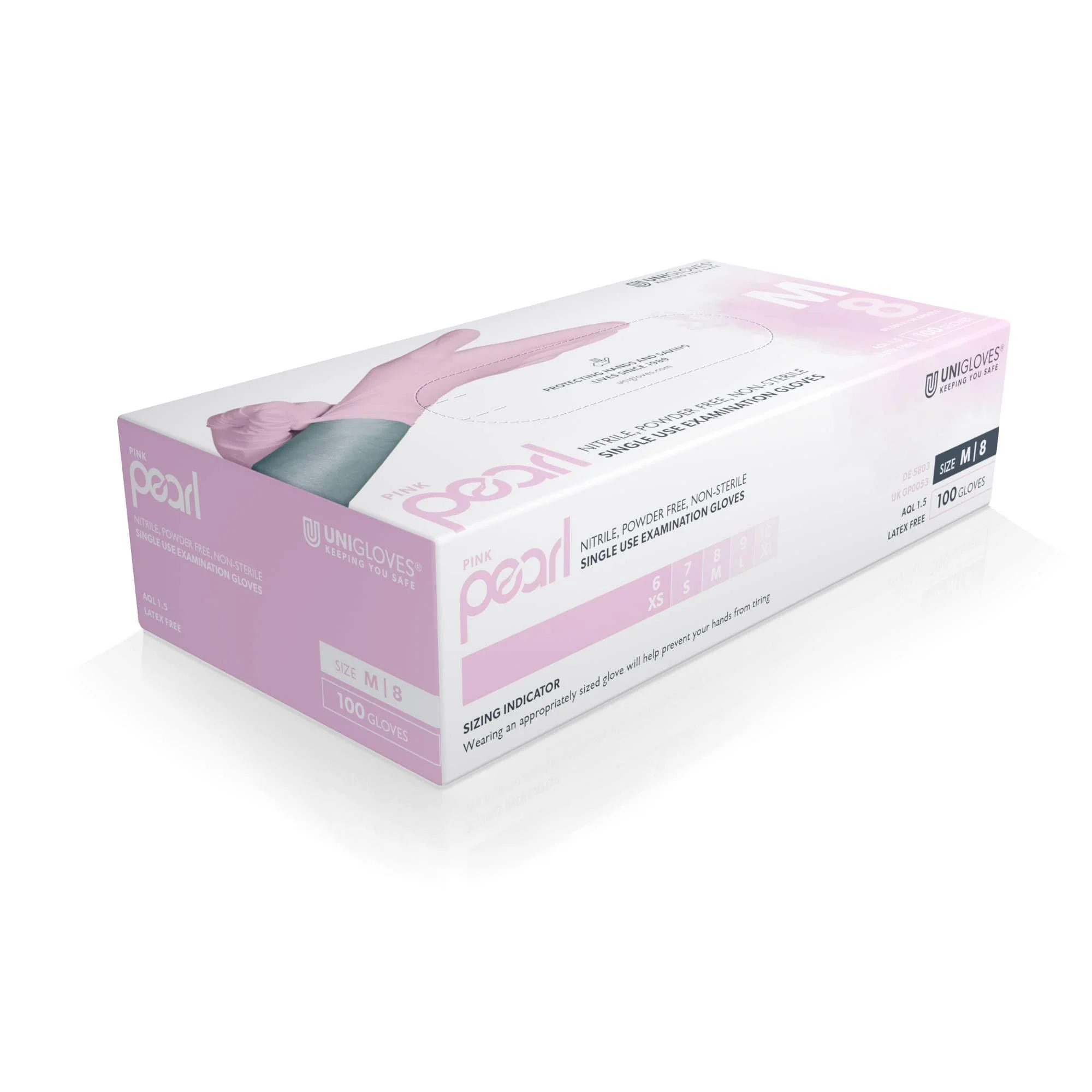 UNIGLOVES GP0051 Pink Pearl Powder Free Nitrile Gloves-Boxed x100, Extra Small Set of 100 XS - Image 2