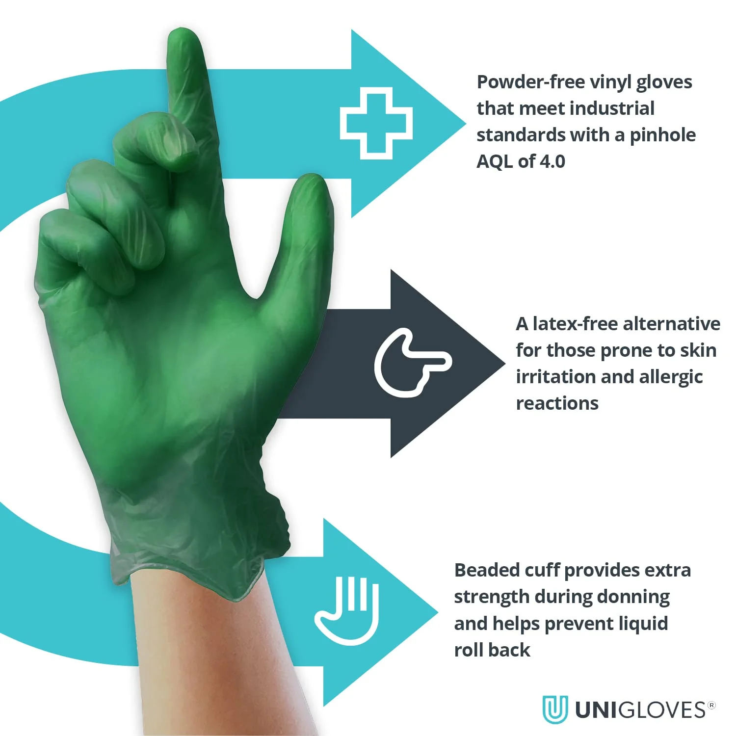 UNIGLOVES Soft Vinyl Disposable Gloves L Green - Image 3