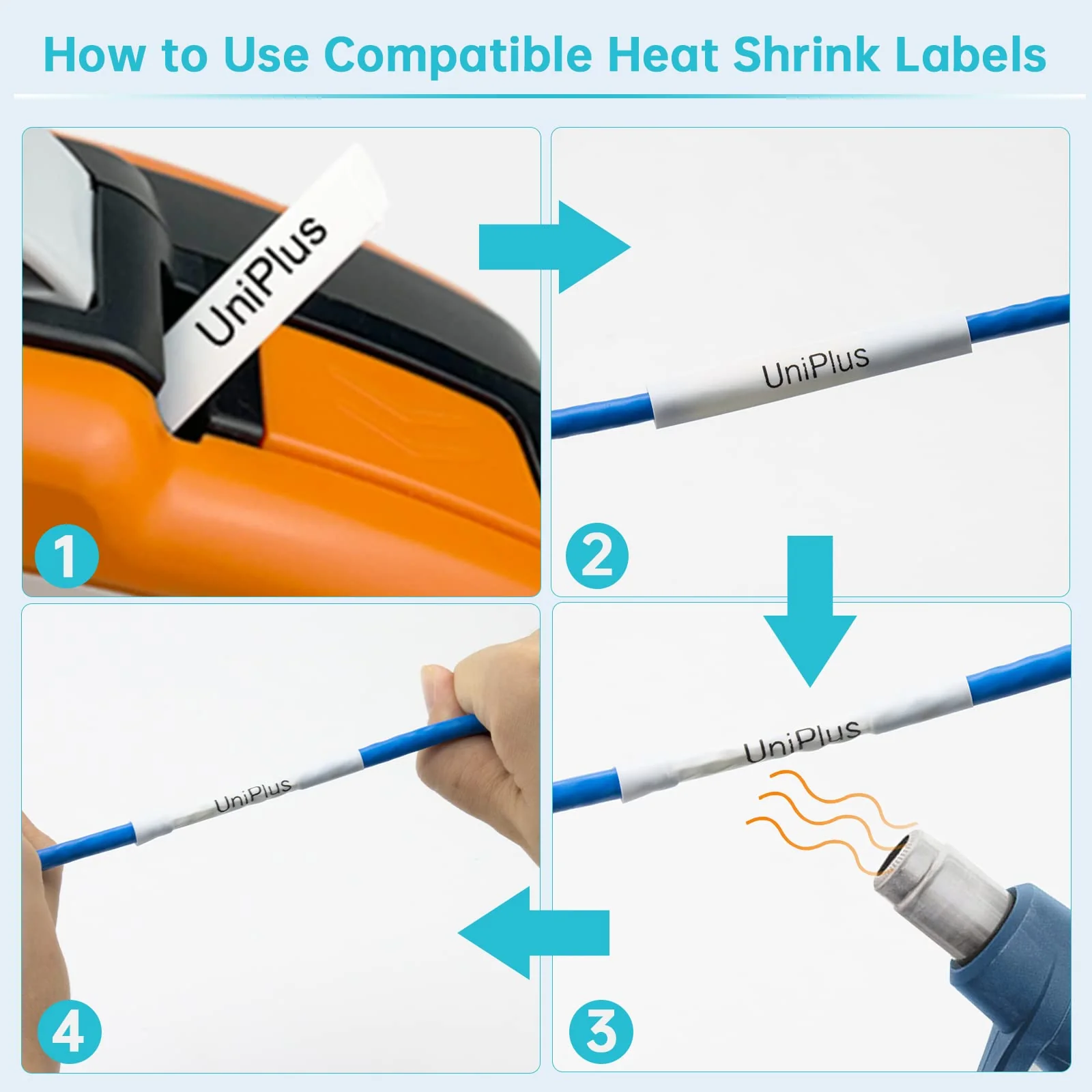 UniPlus 3 x Compatible Heat Shrink Tube Replacement for Brother Hse-231 Hse231 Label Tape for Brother PT H500 E300VP E500 E550WVP P750WVP P700 E30011, 11.7 mm x 1.5 m, Black on White 11.7mm - Image 5