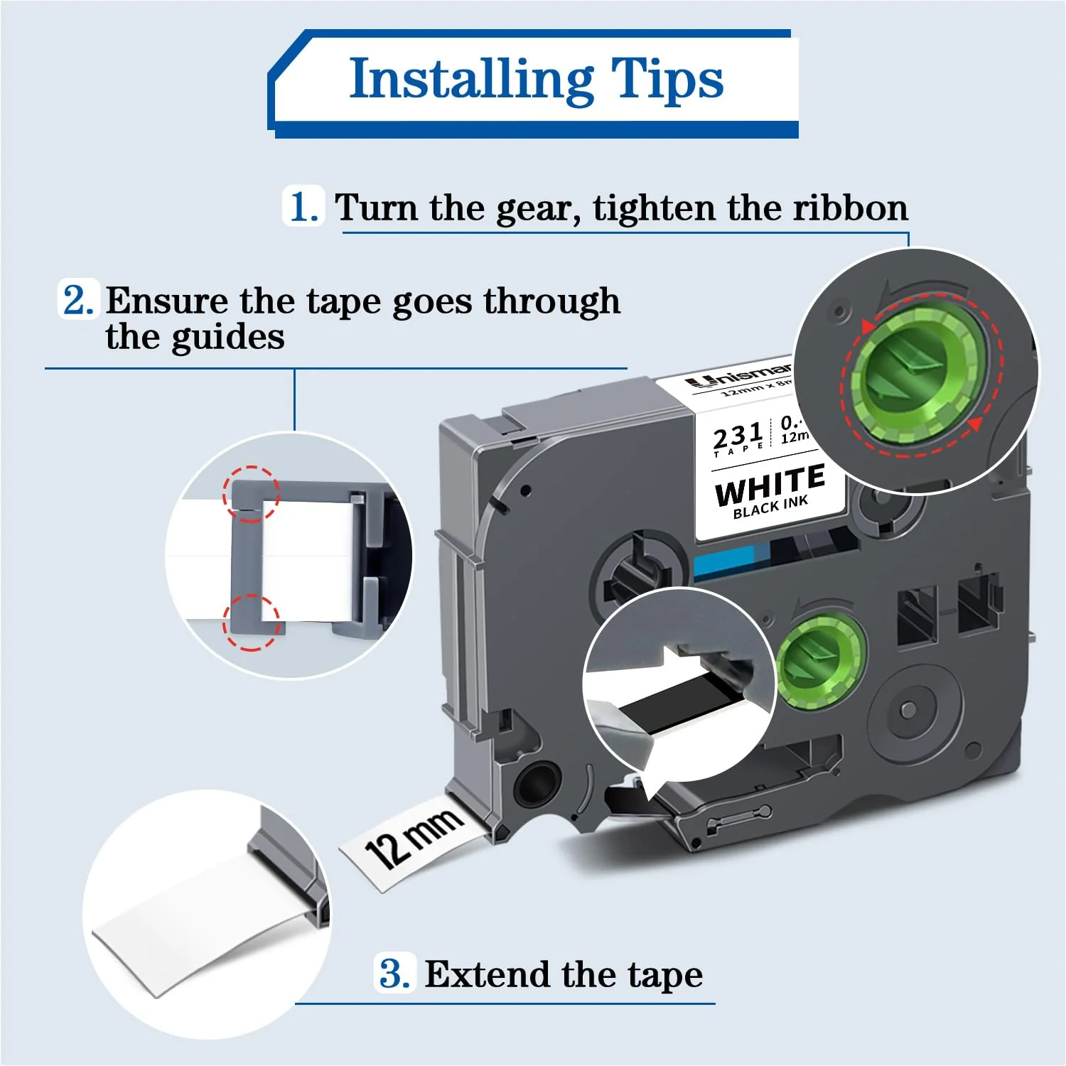 Unismar 5-Pack Compatible for Brother Black on White 12mm Label Tape Replacement for Ptouch PTD200 PTD202 PTD210 PTD600 PTD400 PTH100 PTH110 PT1280 Label Printer 26.2Ft(8m) - Image 8