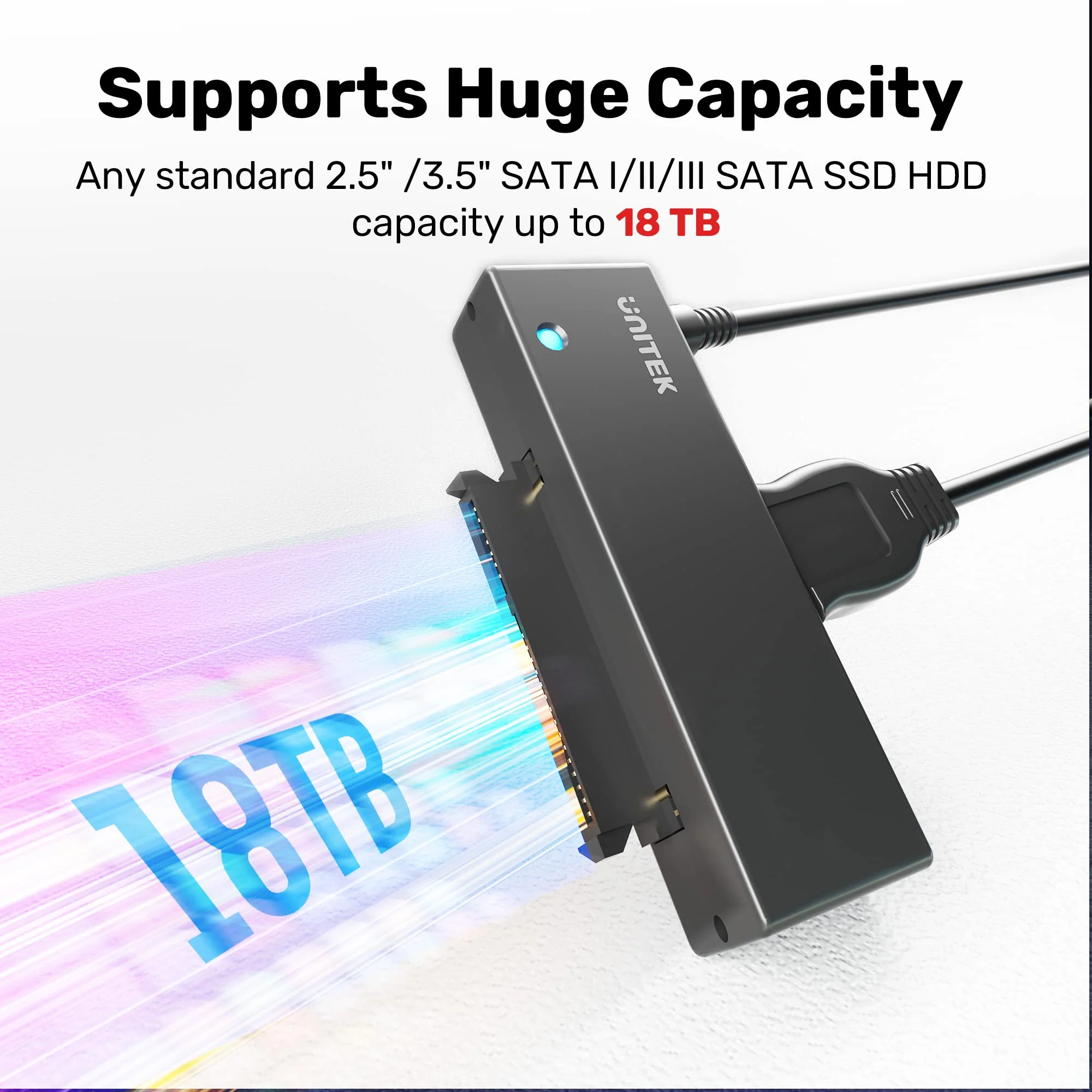 Unitek USB 3.0 to SATA III Hard Drive Adapter External Kit Cable for 2.5 3.5 Inch HDD/SSD Hard Drive Disk, Optical Drive, with 12V/2A Power Adapter, Support UASP USA A to SATA - Image 4