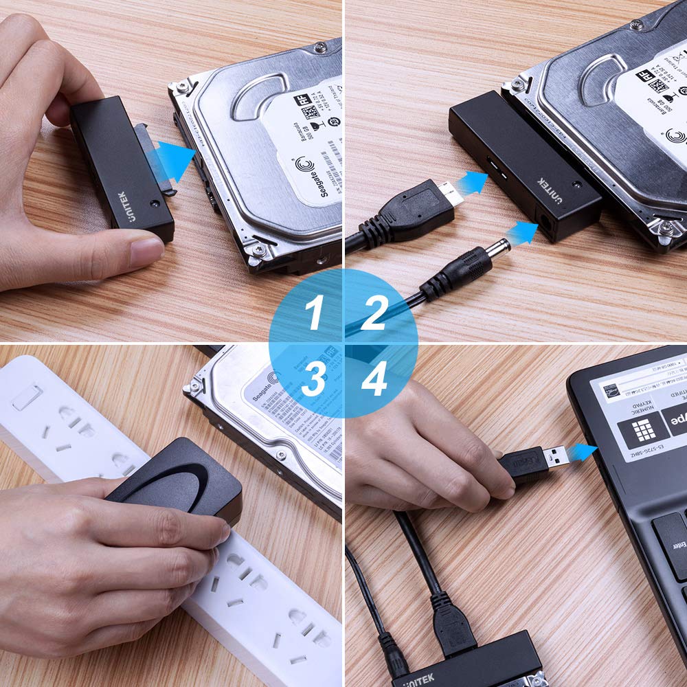 Unitek USB 3.0 to SATA III Hard Drive Adapter External Kit Cable for 2.5 3.5 Inch HDD/SSD Hard Drive Disk, Optical Drive, with 12V/2A Power Adapter, Support UASP USA A to SATA - Image 6