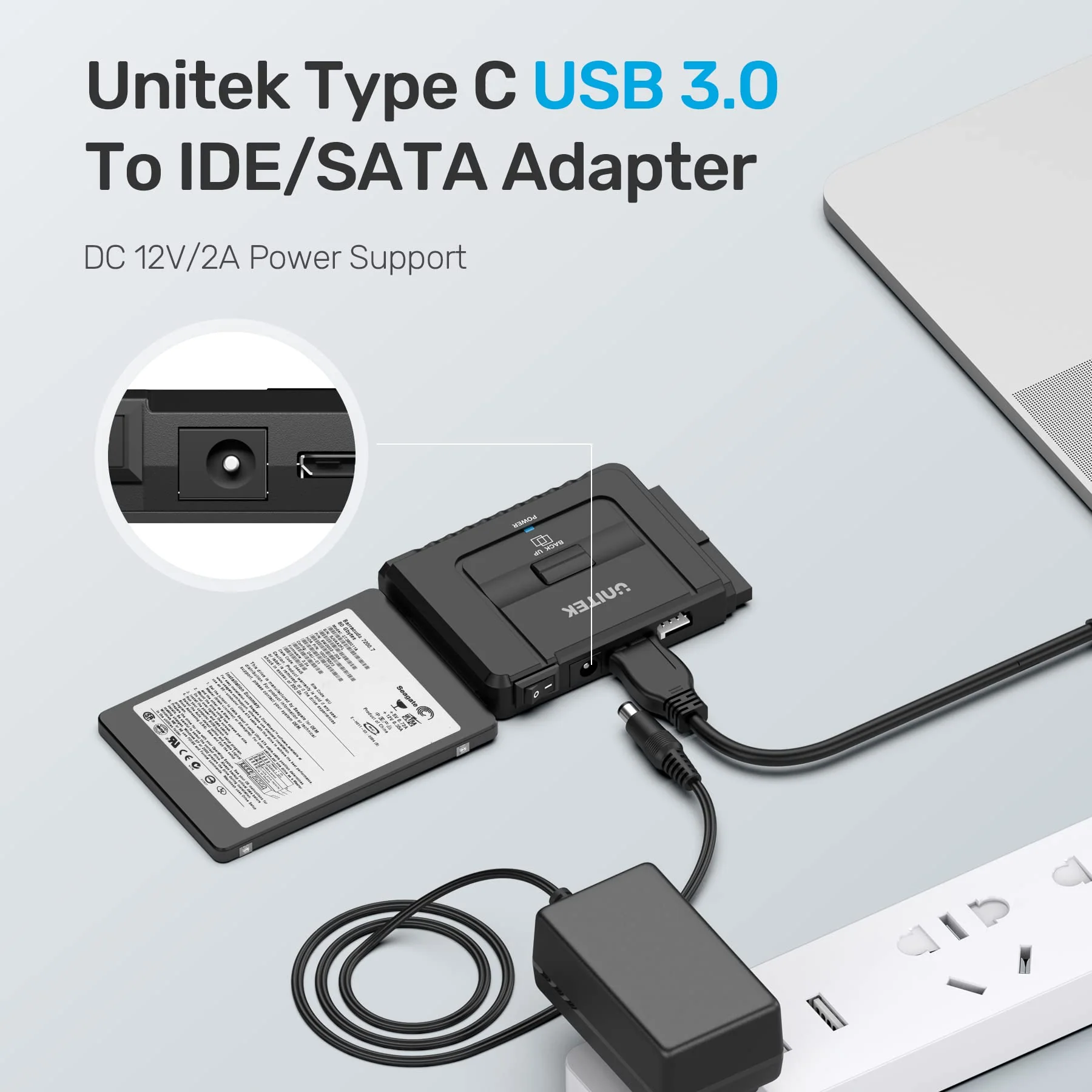 Unitek USB C to IDE and SATA Converter External Hard Drive Adapter Kit for Universal 2.5/3.5 HDD/SSD Hard Drive Disk, One Touch Backup Function, Included 12V/2A Power Adapter Type-C Hard Drive Adapter - Image 6