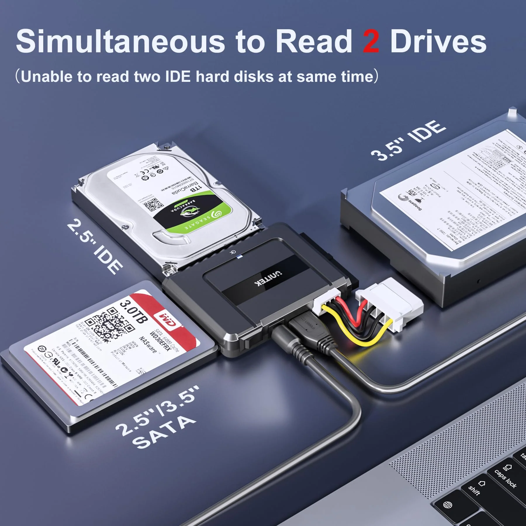 Unitek USB C to SATA 6Gbps IDE Adapter External Hard Drive Adapter Converter Kit for Universal 2.5/3.5 inch HDD/SSD Hard Drive Disk, DVD-ROM/CD-ROM/CD-RW, with USB A Connector & 12V/2A Power Adapter USB C 6Gbps SATA & 5 Gbps IDE - Image 2